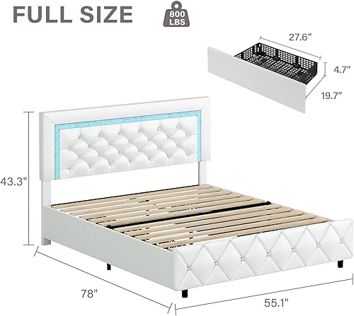 Miniatura 2 de Base de cama de tamaño matrimonial con luces LED, base de cama tapizado con cajones de almacenamiento, cama de plataforma princesa con cabecera y