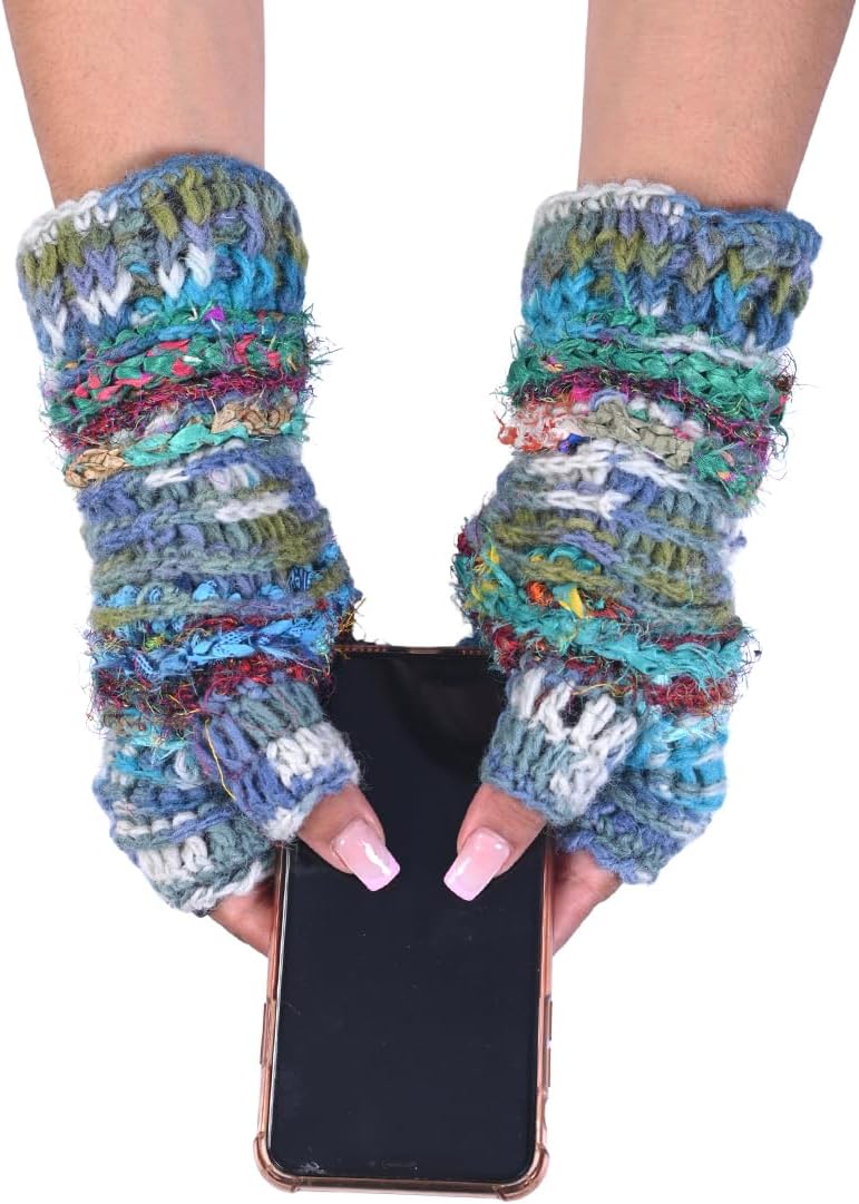 THE COLLECTION ROYAL Fingerless Hand Knitted Cozy Woolen Fingerless Mitten Gloves Handwarmer - Image 4