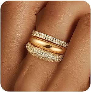 Amazon.com: FUNEIA Stackable Gold Rings for Women Non Tarnish Chunky ...