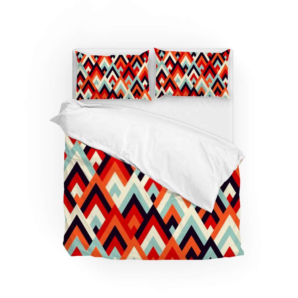 Parure de lit géométrique Queen Size avec housse de couette et 2 taies d'oreillers colorés
