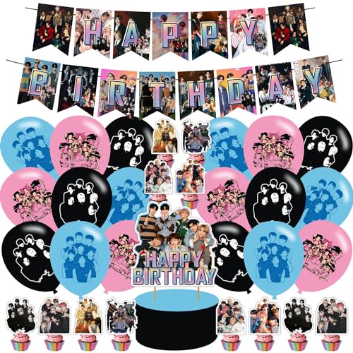 E-NHYPEN Themed Birthday Party Supplies - Team Balloons Cupcake & Cake Toppers Singer Fans Latex Balloons
