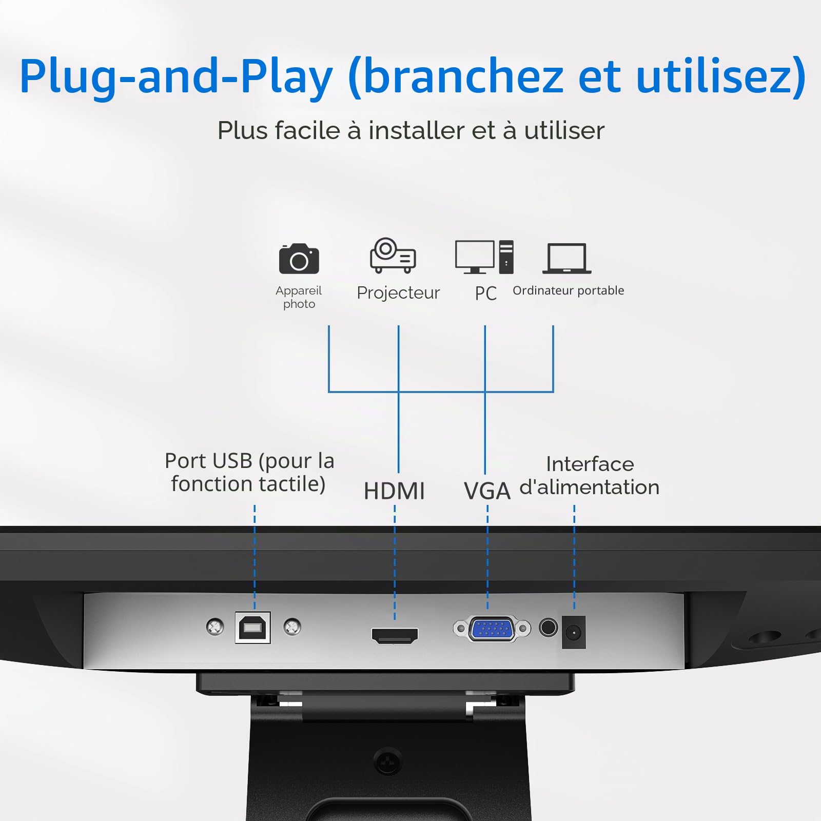 Moniteur de Point de Vente à écran Tactile de 15,6", écran IPS FHD 1920 × 1080, Tactile capacitif à 10 Points, avec entrée HDMI/VGA, Support en métal Robuste pour Restaurant, Bar, Salle de