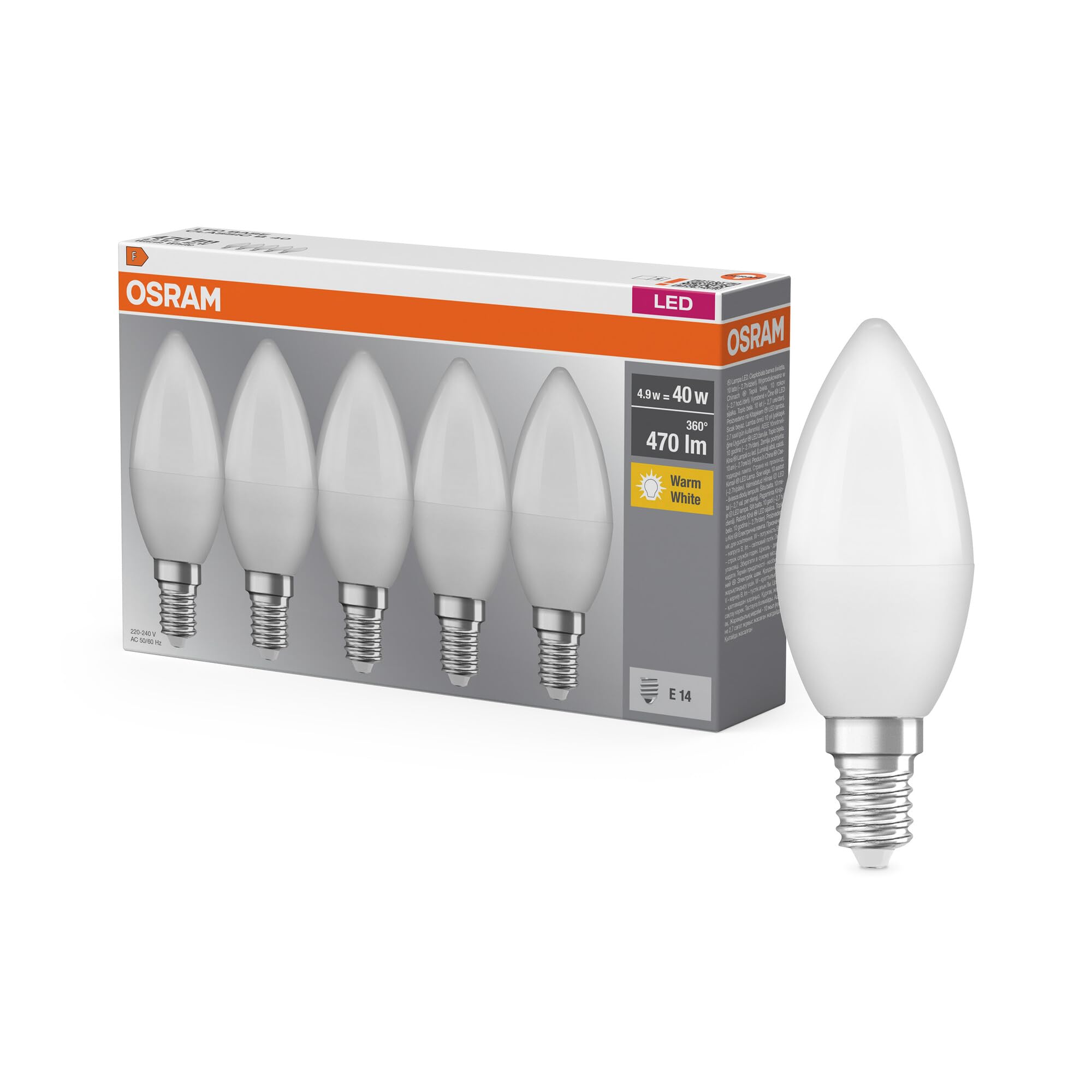 OSRAM Lampada LED Attacco B40 mini candela E14 4,9W 470lm IP20