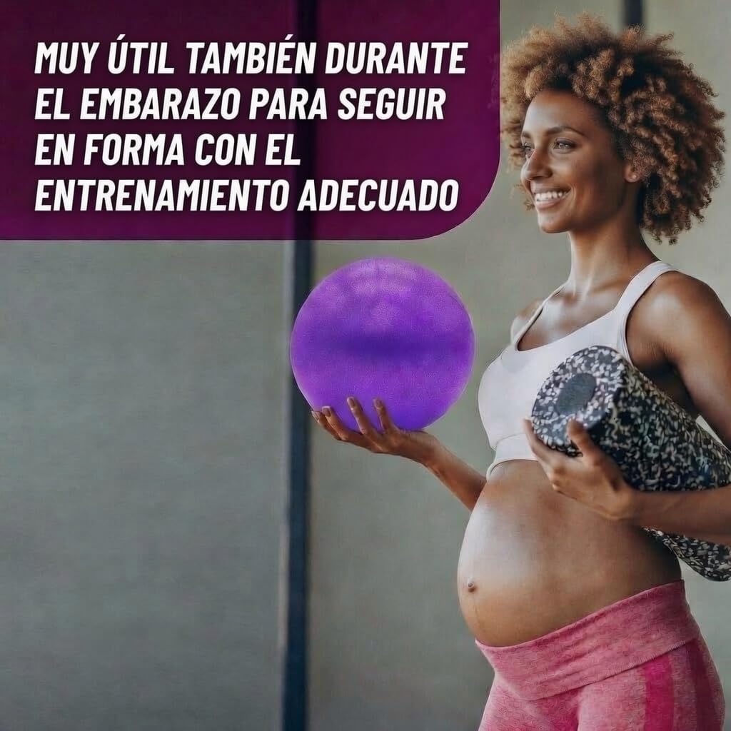 Pelota de Pilates de 25 cm antideslizante de PVC | Soft Ball Fitness para Yoga, Gimnasia y Fisioterapia | Mini Fitball para Entrenamiento en casa, Core Abdominales y Embarazo | Morado