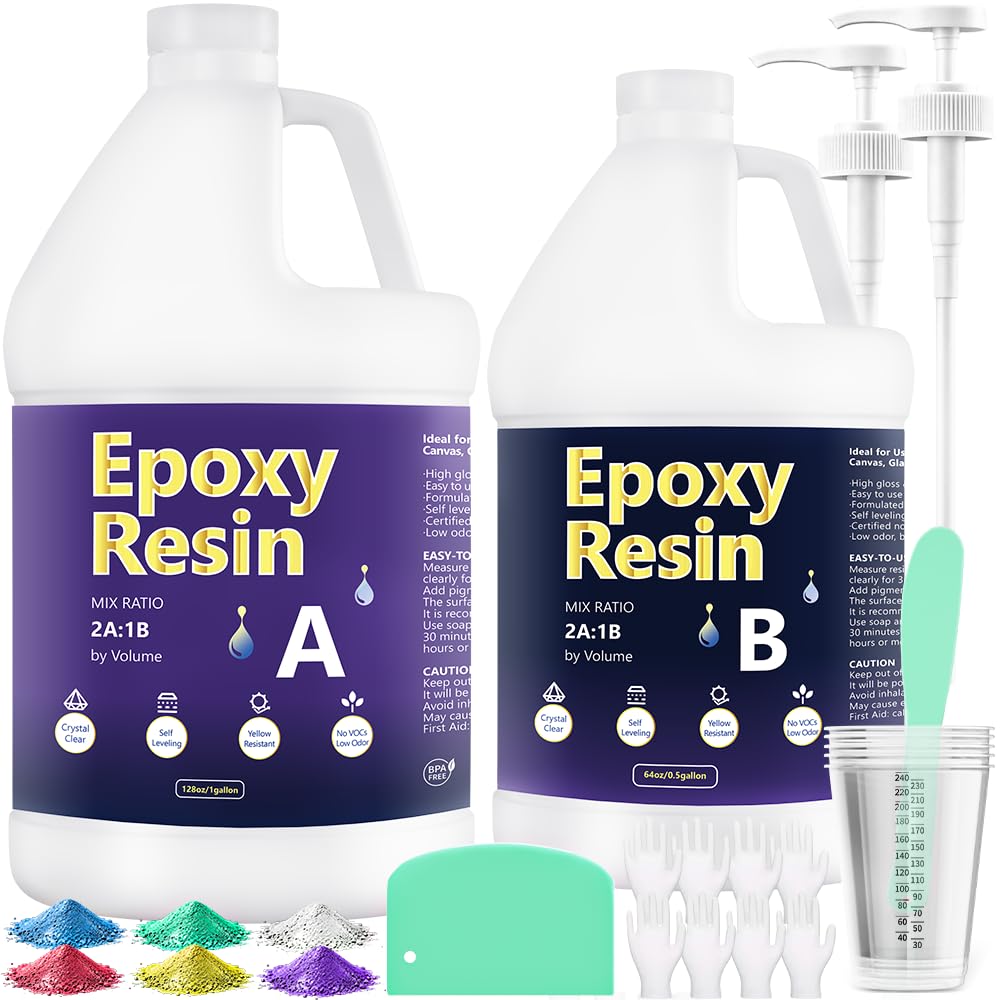 GRLELOU Deep Pour Epoxy Resin 1.5 Gal, 2:1 Crystal Clear Deep Pour Epoxy for 2-4 Inch Depth, Low Odor, No Yellowing & High Hardness Epoxy Resin Kit for River Table, Dry Flower Preservation & Art