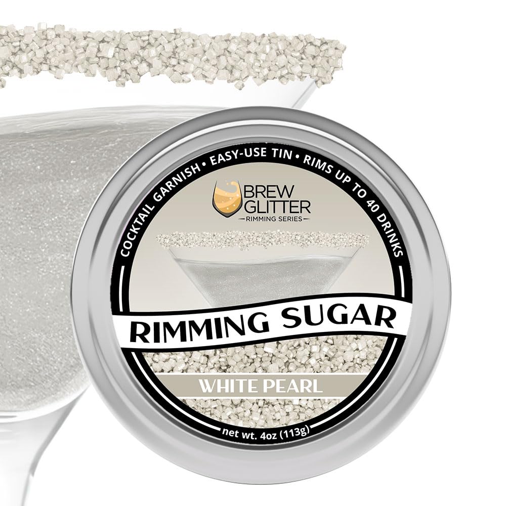 Brew Glitter - White Rimming Sugar (4oz, 1x Bar Tin) Cocktail Garnish for Mixed Drinks & Refreshments