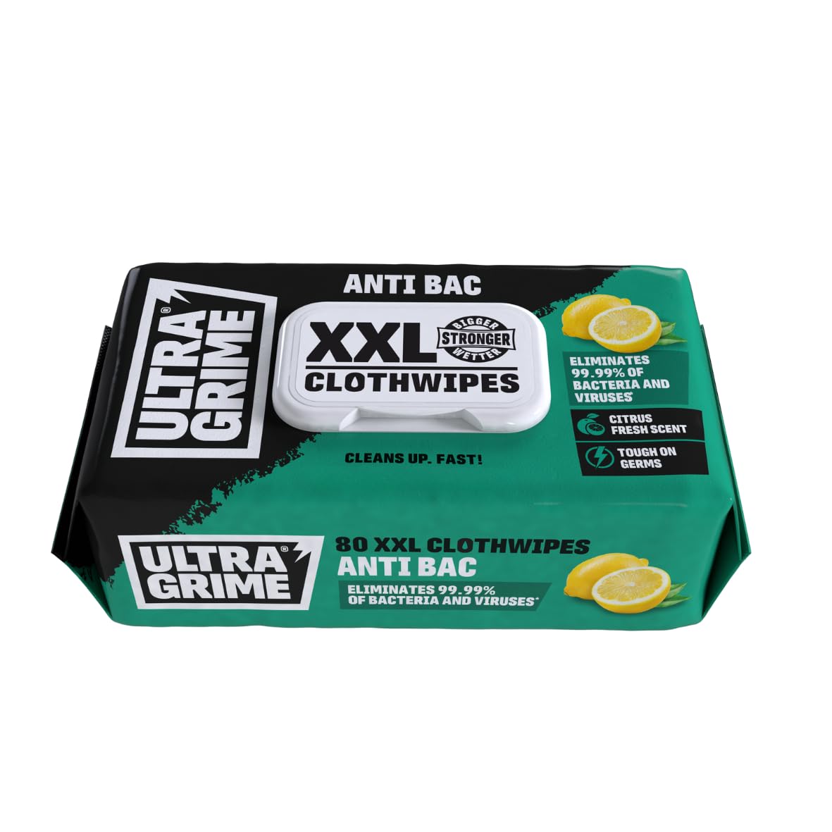 Antibac Clothwipes 80 Pack Extra Large Wipes - Antibacterial Cleaning Cloths For All Home Surfaces - Bigger. Wetter. Stronger.
