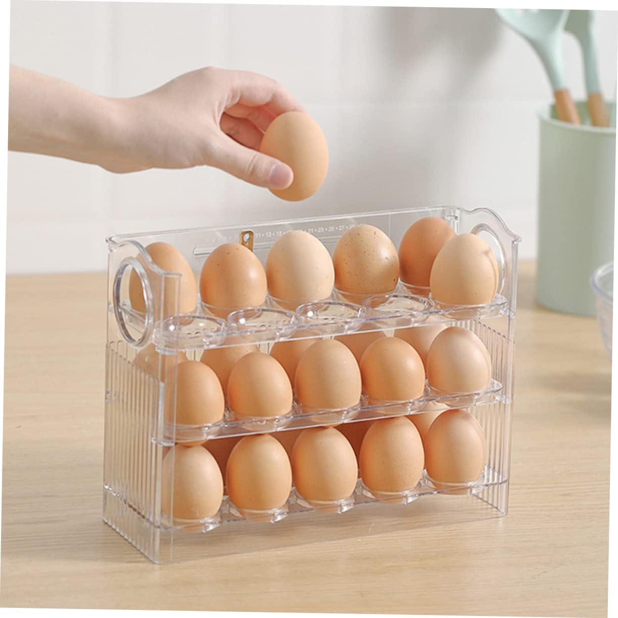 Egg Organizer for Refrigerator Multi Egg Storage Tray with Vertical Design Capacity Pet Material for Kitchen and Fridge Door