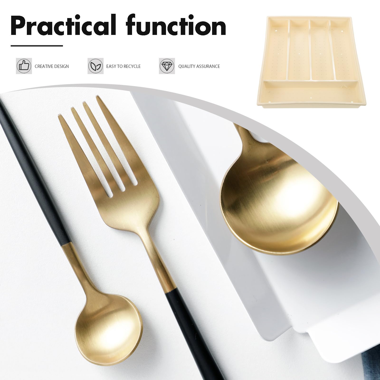 Organizador de Cubiertos de Gran Capacidad Tapa para Cocina, Caja de Almacenamiento de Utensilios de Cocina Diseño Drenaje y Material Pp Beige Rectangular