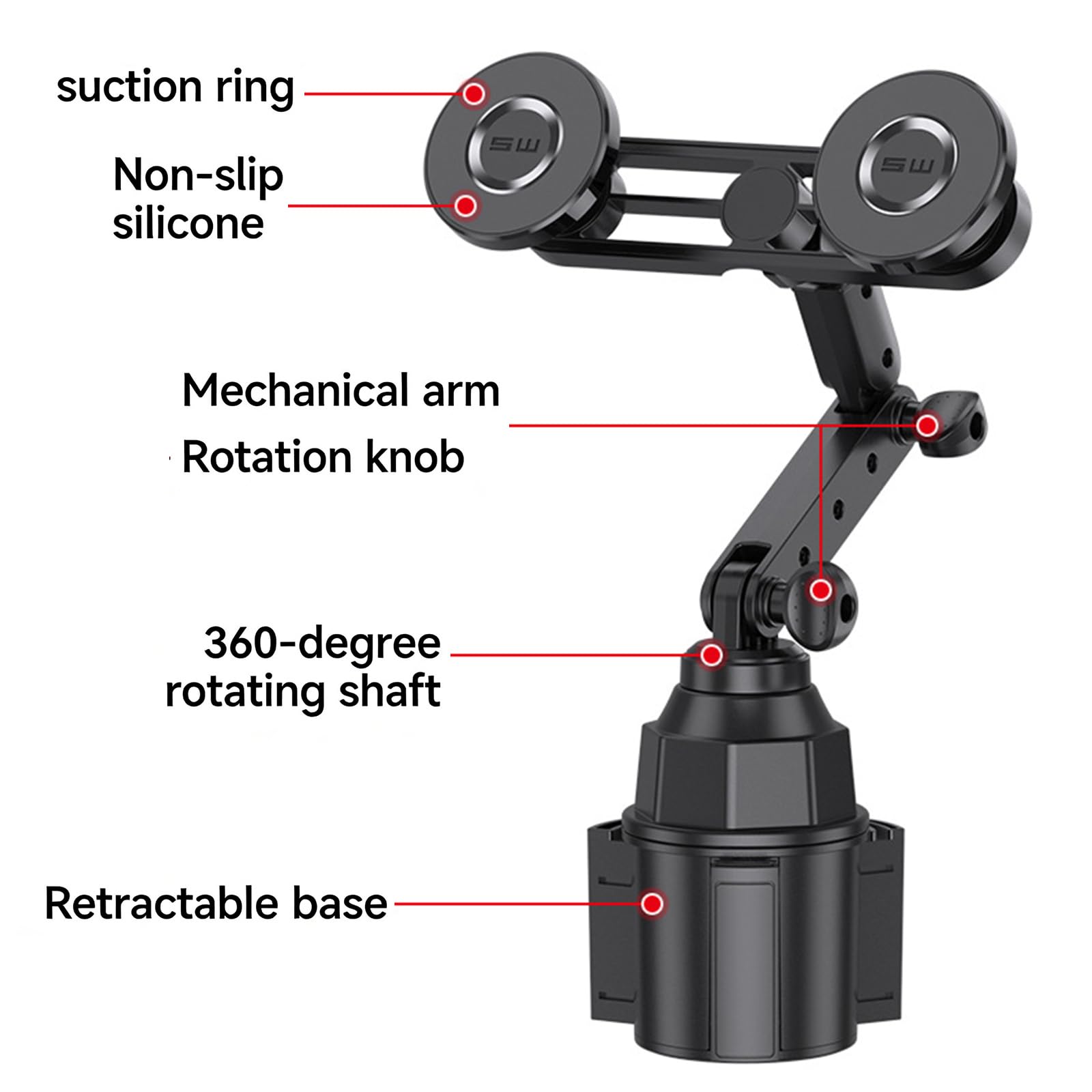 Supporto per tazza da auto per 2 dispositivi con base girevole Supporto per auto a doppia testa adatto per 4 telefoni da 7,2 pollici Doppio supporto per tazza per telefono