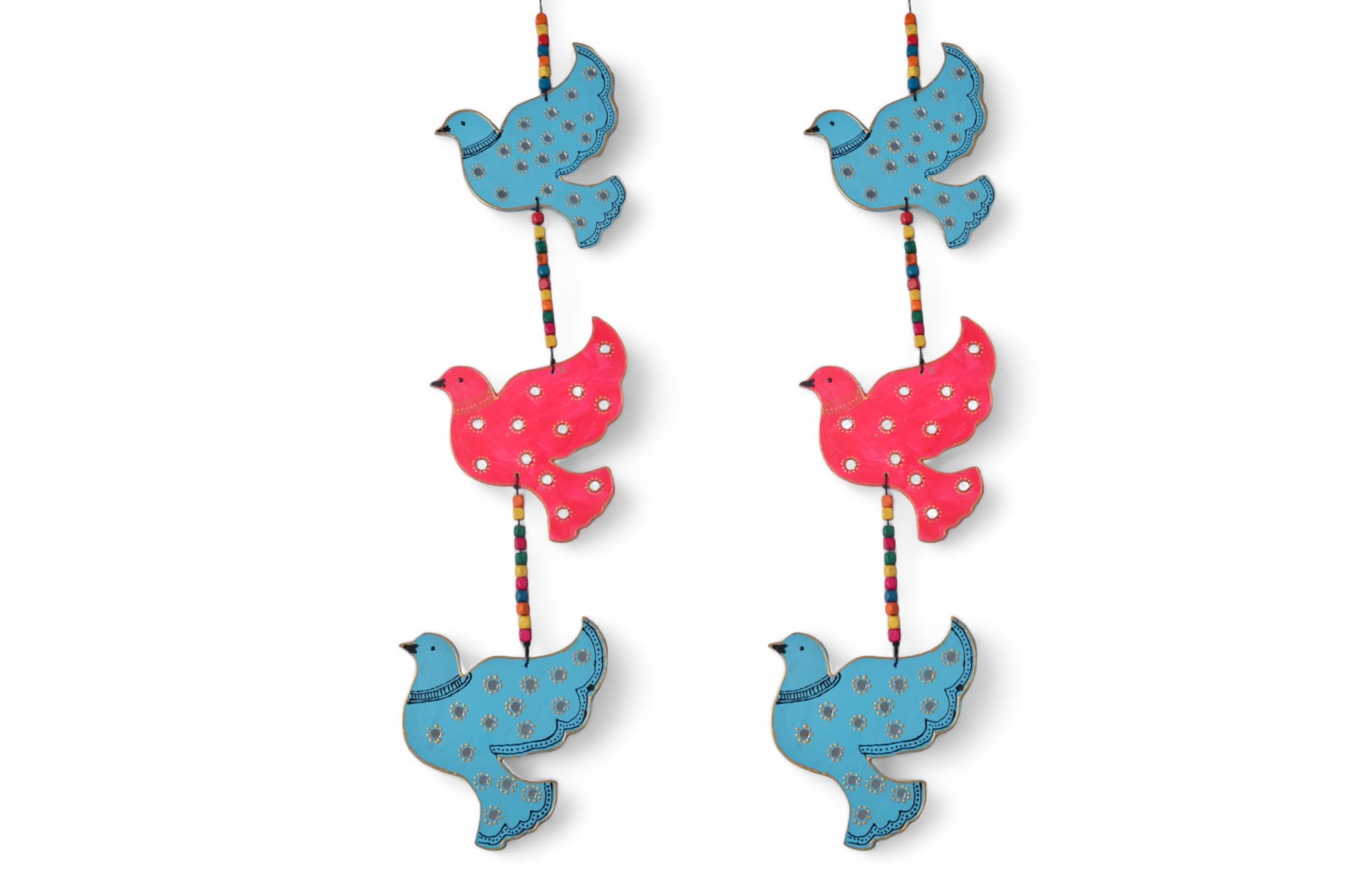 PRISHA'S ART STUDIO Handcrafted Bird Wall & Door Hanging – Red & Blue Decorative Pair for Home, Office, Entryway & Gifting – Traditional Indian Art