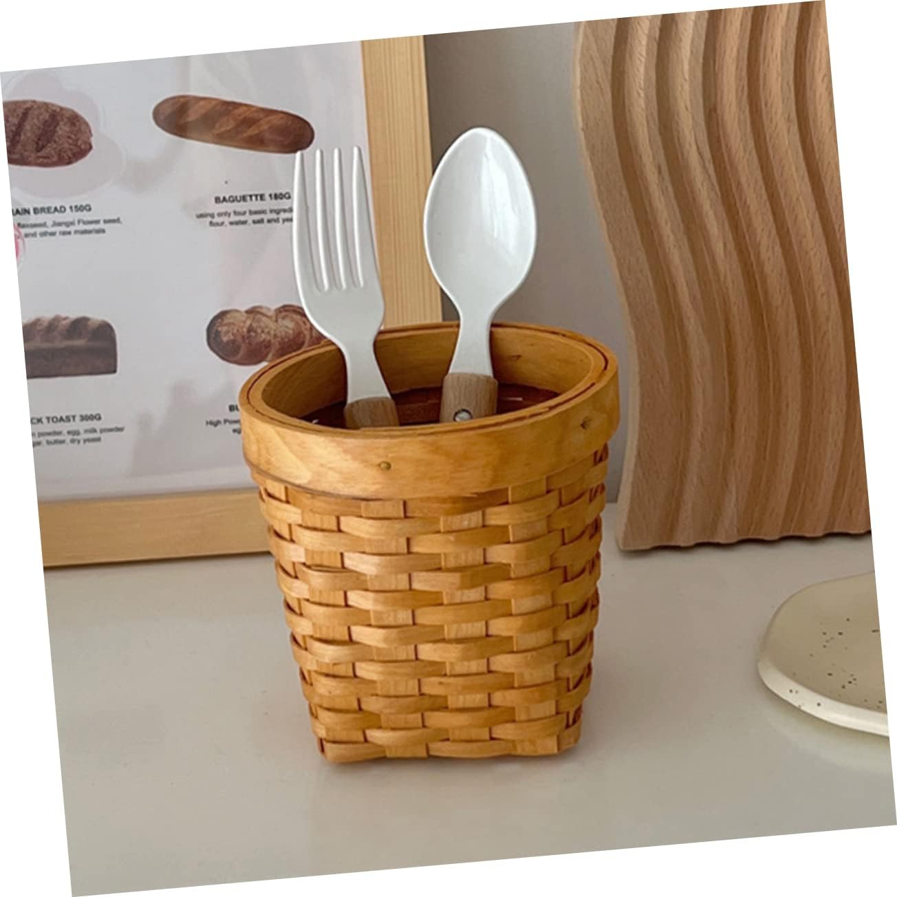 Zerodeko 2pcs Handmade Woven Storage Basket Mini Floral Design Pen Organizer for Desk Makeup Brush Holder Unique Container for Home Office Decor image 3