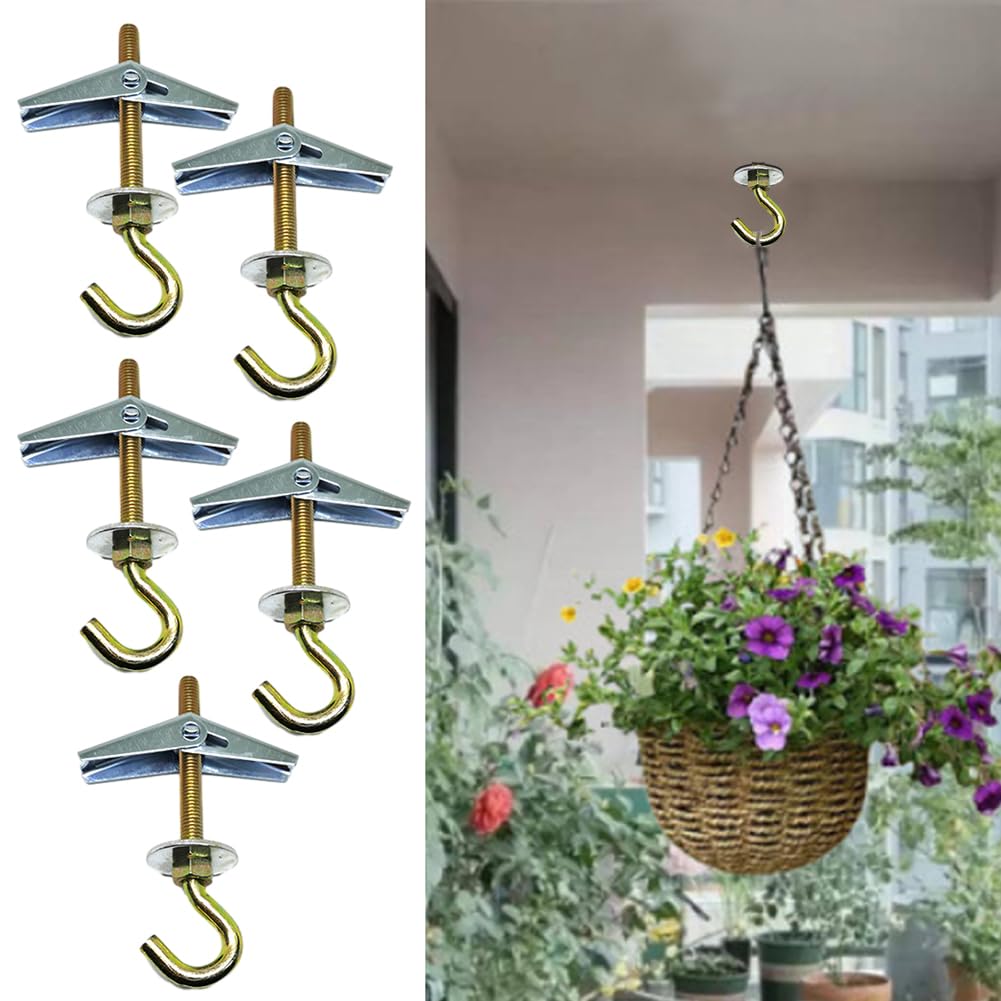 Tassello a molla M6, 5 pezzi di tassello per cavità con gancio ribaltabile, gancio da soffitto per piante appese e yoga, acciaio al carbonio
