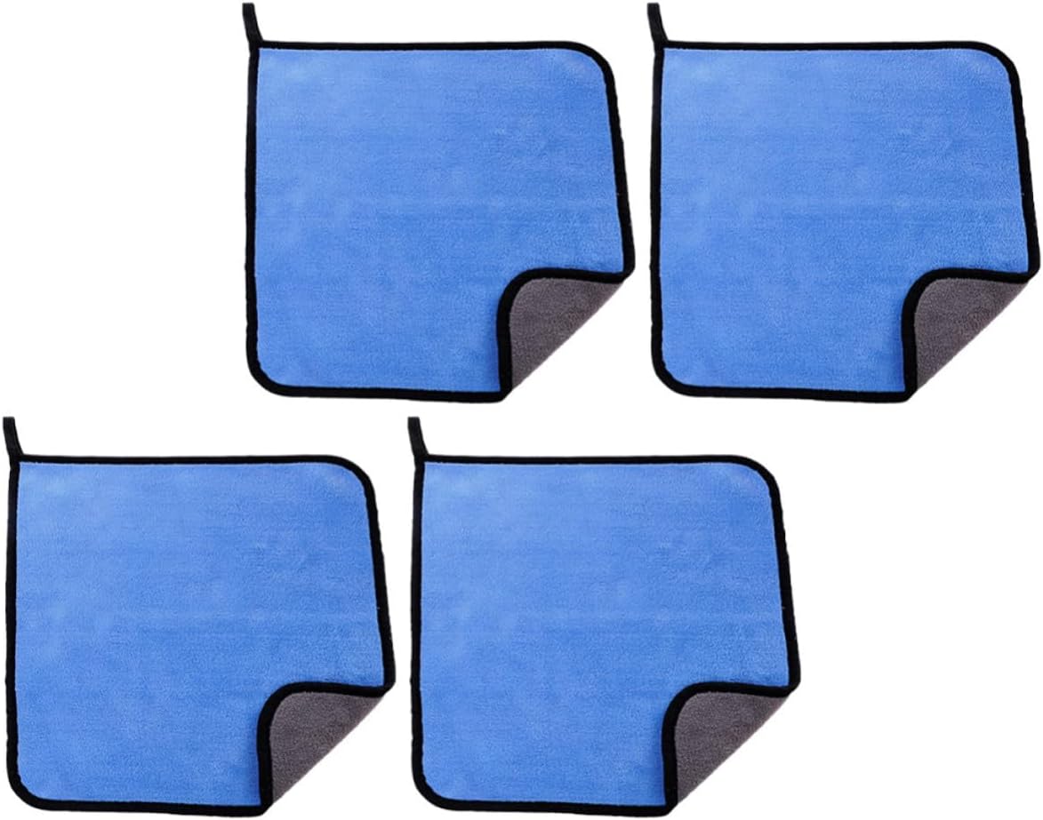 Outanaya 4pcs Car Cleaning Cloth Set for Vehicle Window and Exterior Use, Absorbent Coral Fleece Towels with Stylish Blue Design, Practical and Versatile for Vehicle Cleaning Tasks