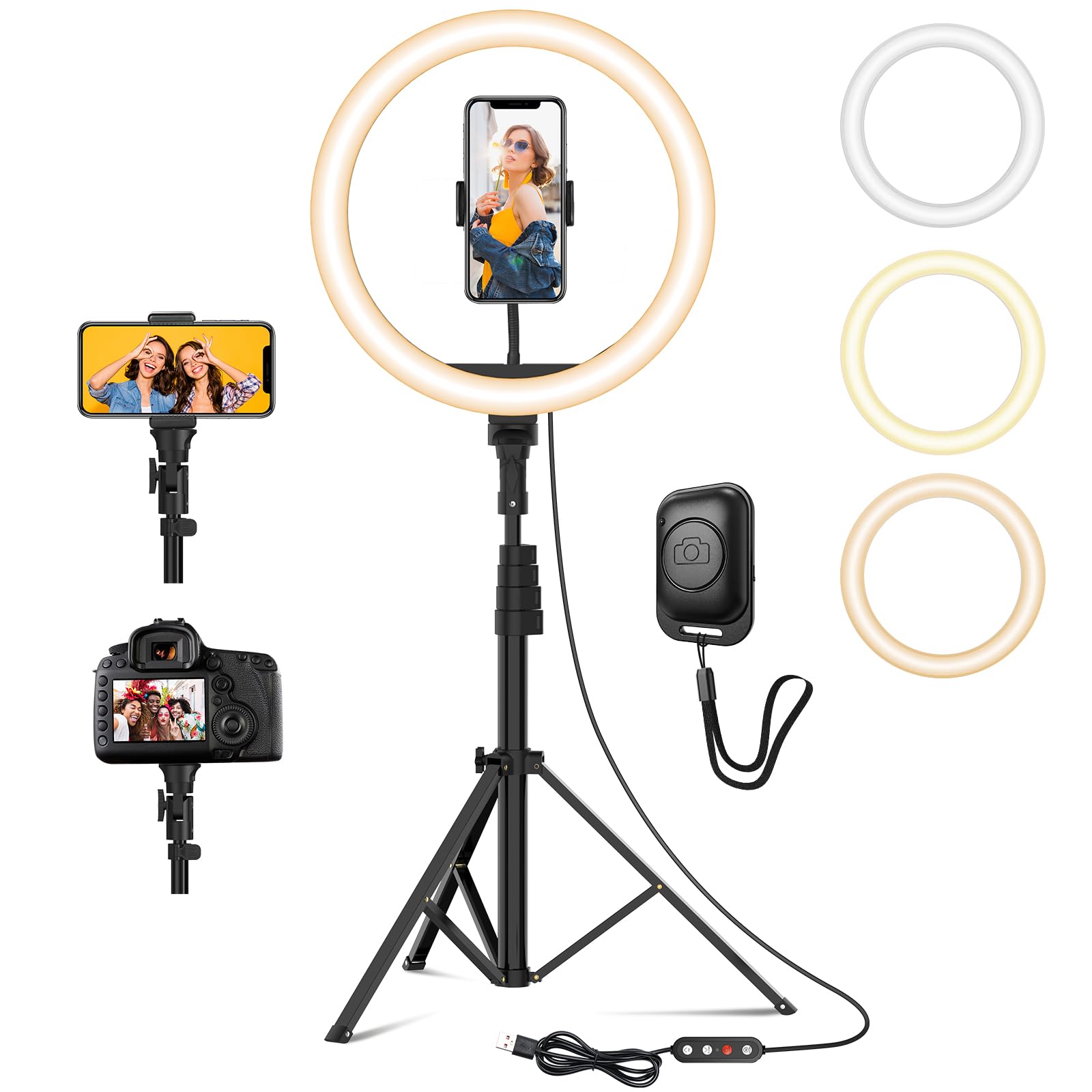 YOHOOLYO Ring Light Professional 12" Selfie Light, 64" Triangular Bracket, 3 Lighting Modes LED Ring Light with 10 Brightness for Makeup, Photography, Youtube and Video Selfie-picture-31