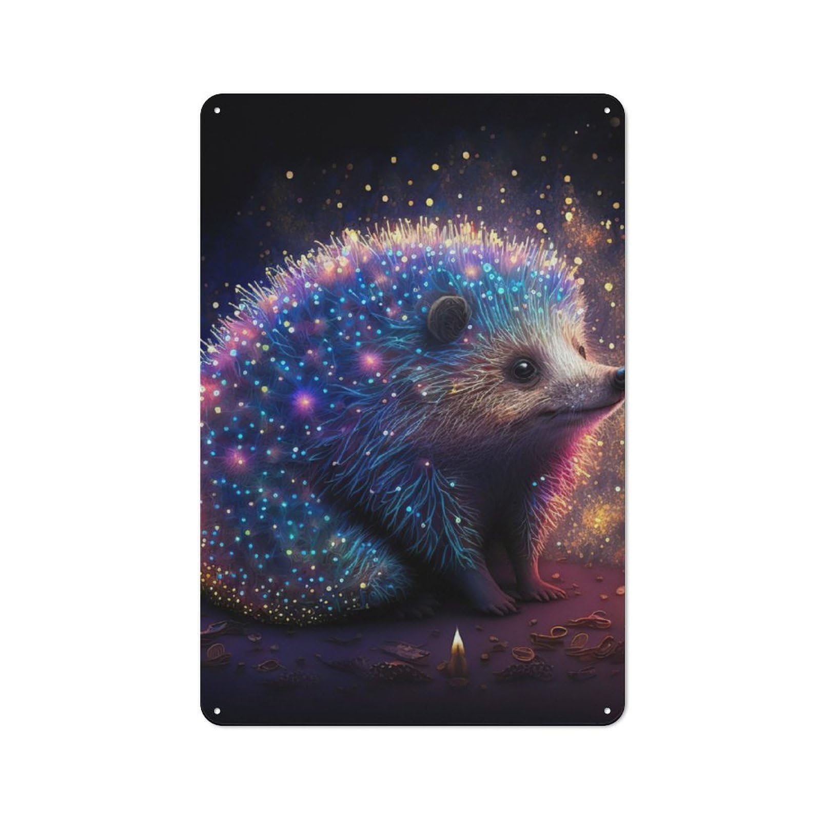 Junmoney Colorful Hedgehog Neon Retro Tin Sign 30X20cm For Living Room Or Hallway, Gift For Living Room Decor Lovers During The Christmas Season