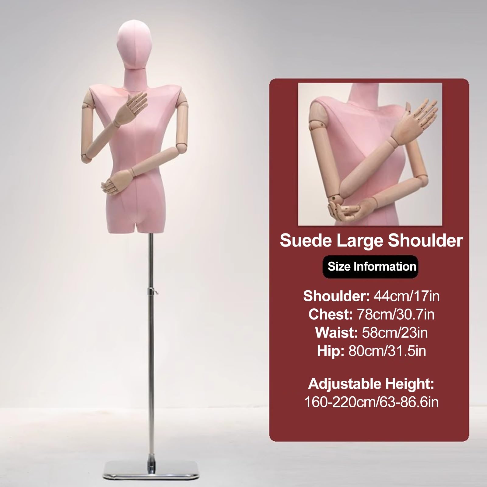 Manichino da Donna Busto, Manichino da Costura, Abito Manichino, Busto Femminile a Mezzo Busto con Braccia, Manichino con Spilli per Uso in Studio in Negozi al Dettaglio(Pink)