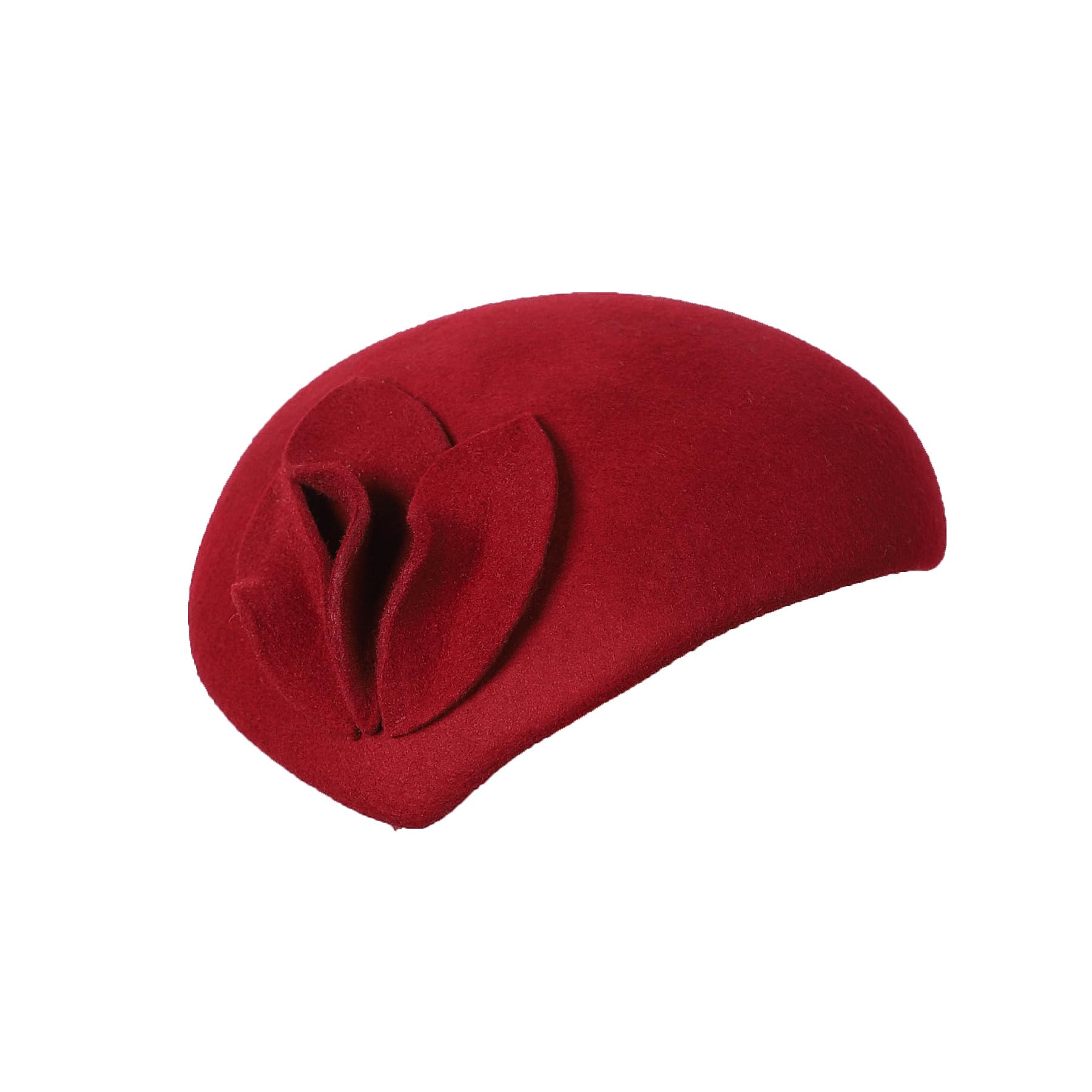 Vintage Women's Fascinators Wool Felt Pillbox Hat Ladies Hats for Church Derby Party Wedding Teardrop Hat Flower Fedoras, Wine Red, L