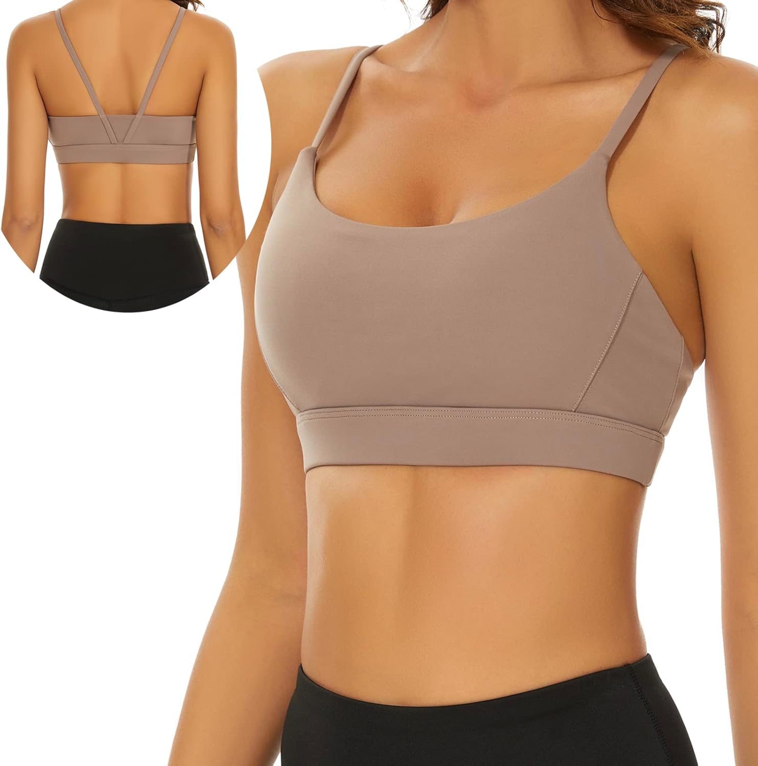 Strappy Low Back Sport Bra for Women,V-Strap Criss Cross Medium Support Wirefree Yoga Bra with Removable Padding - Image 7