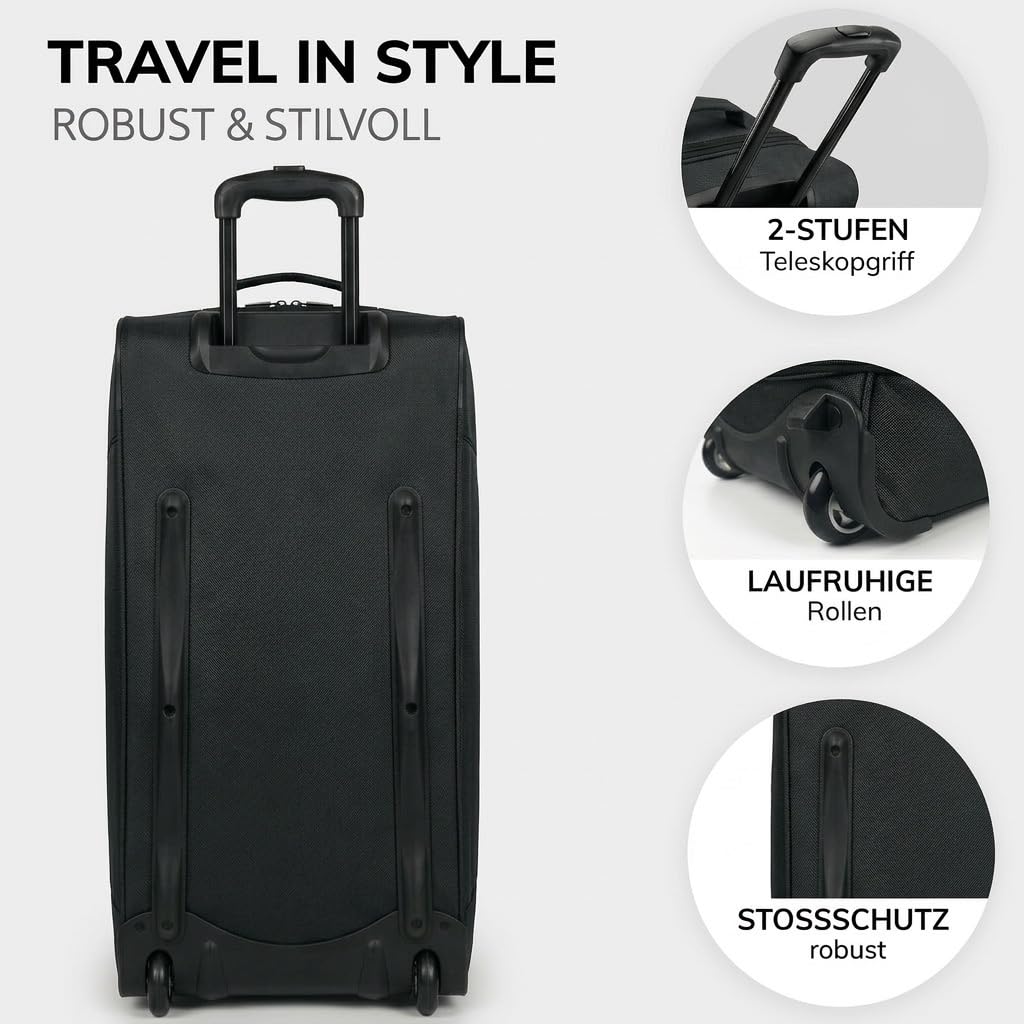 FERGÉ XL große Reisetasche mit Rollen erweiterbar und Schuhfach - Trolley mit Spanngurten Weichgepäck Reisetasche Weekender Paris