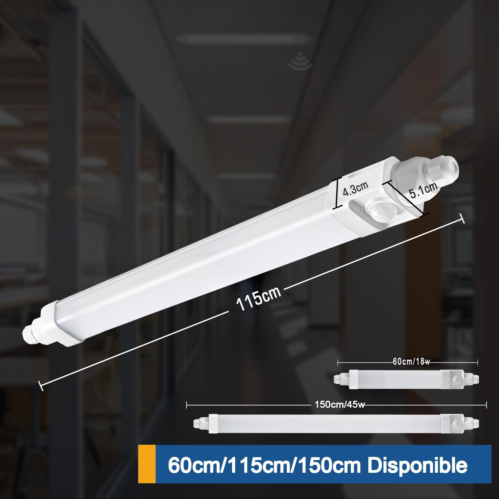 Neon LED 120 cm avec Detecteur de Mouvement 36W 3600LM Tube LED Sensor Lampe Linkable Luminaire Plafonnier Reglette LED Blanc Neutre 4000K IP65