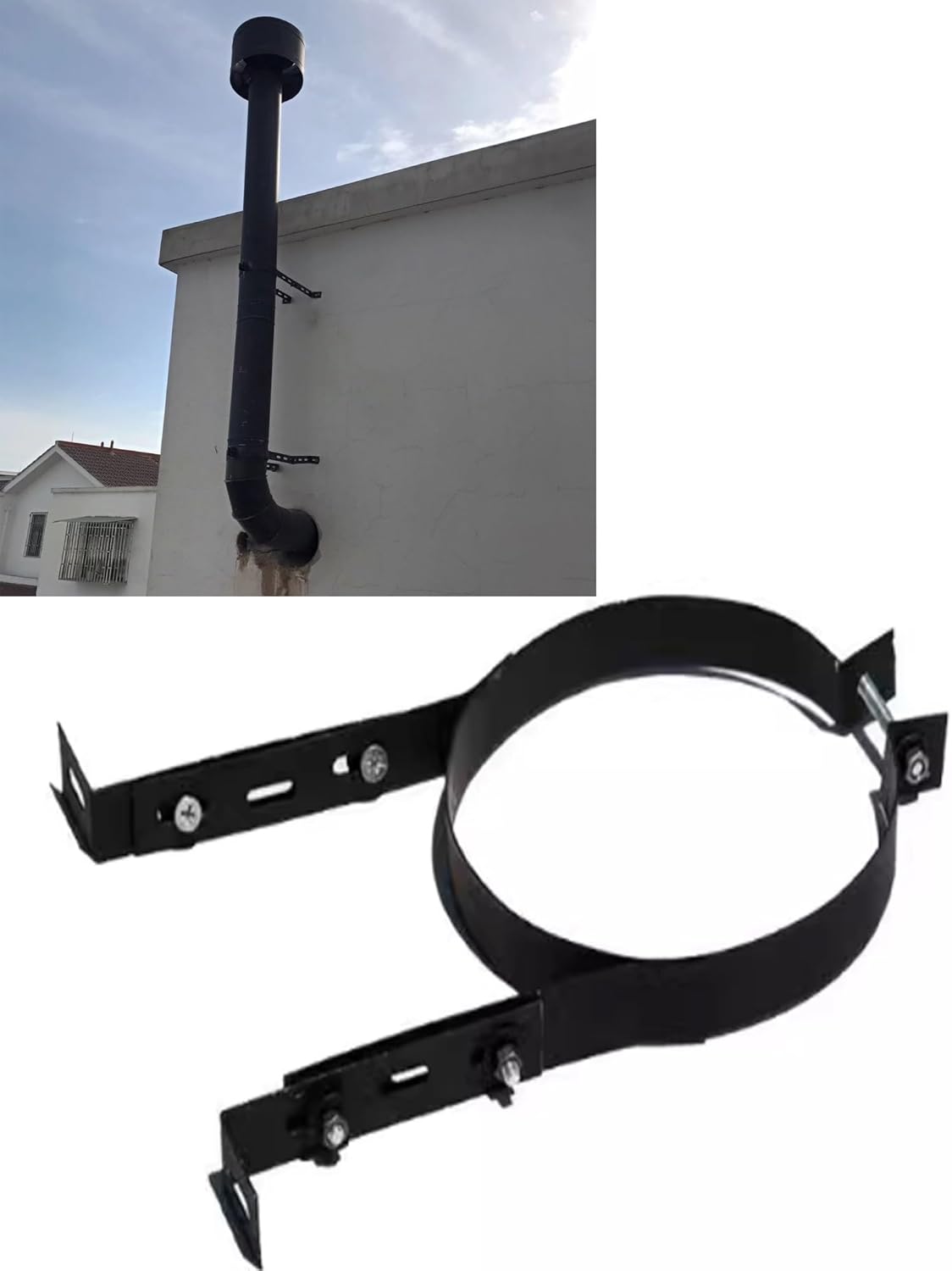 Sturdy Adjustable Stainless Steel Chimney Pipe Holder Bracket - Flue Liner Clamp, Portable Stove Pipe Hanger, Wall Support Accessory (Gray, 18cm/7.1in)