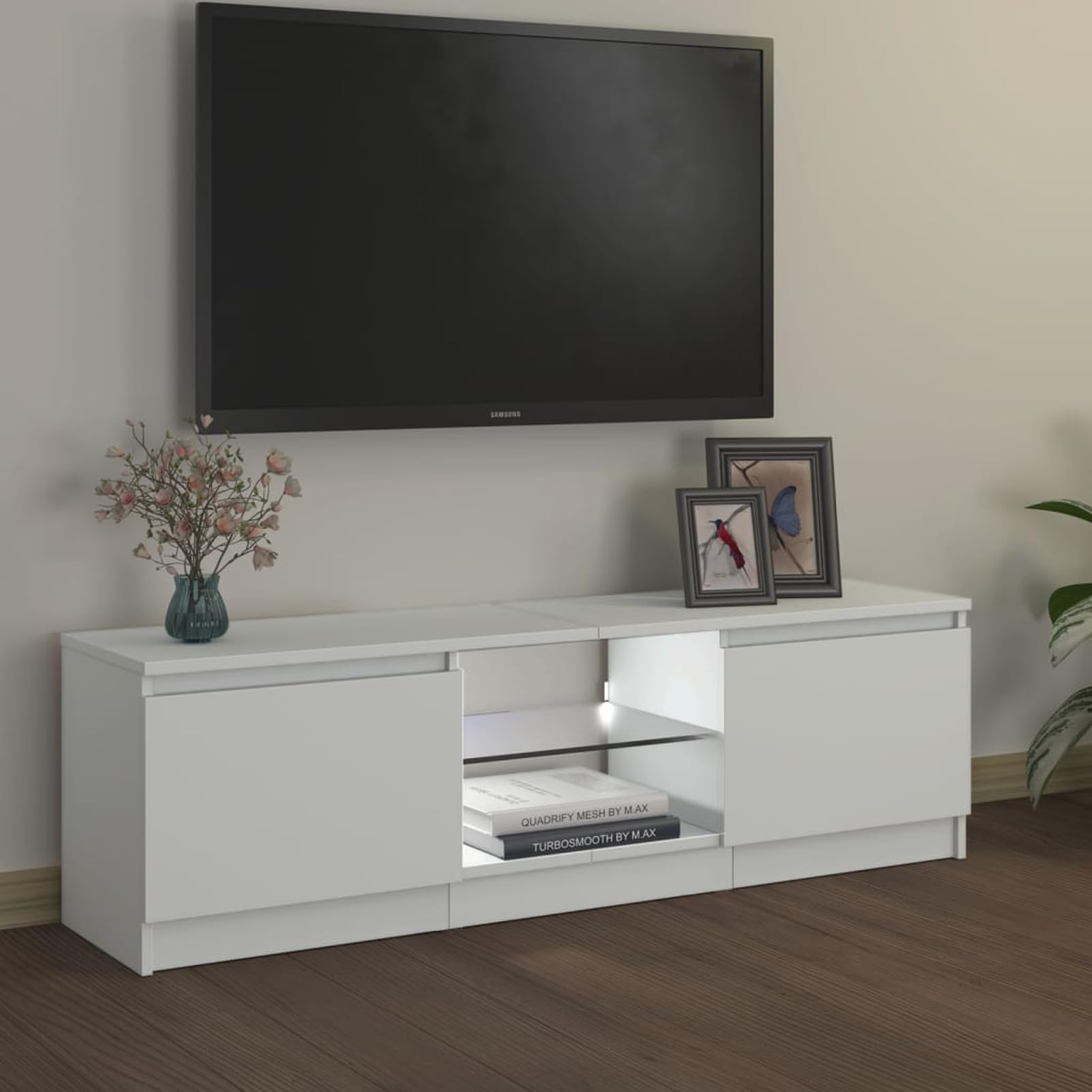 Meuble TV avec lumières LED Blanc 120x30x35,5 cm Meuble TV,Table Basse Salon Meuble TV,Table Basse LED Couleurs