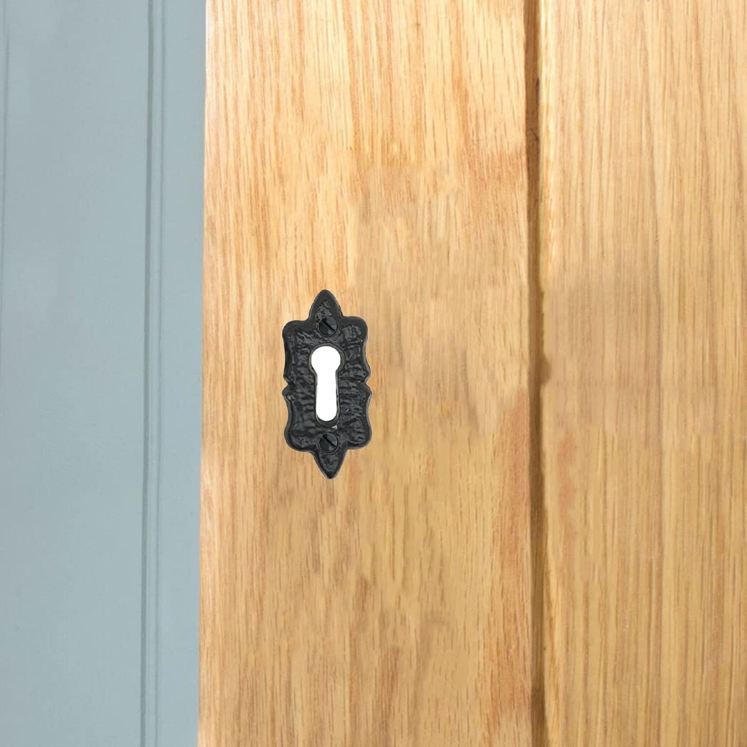 Ironmongery Solutions® Black Cast Iron Escutcheon Plates Keyhole Cover Key Hole Door Lock Accessories (Fancy Open Escutcheon)