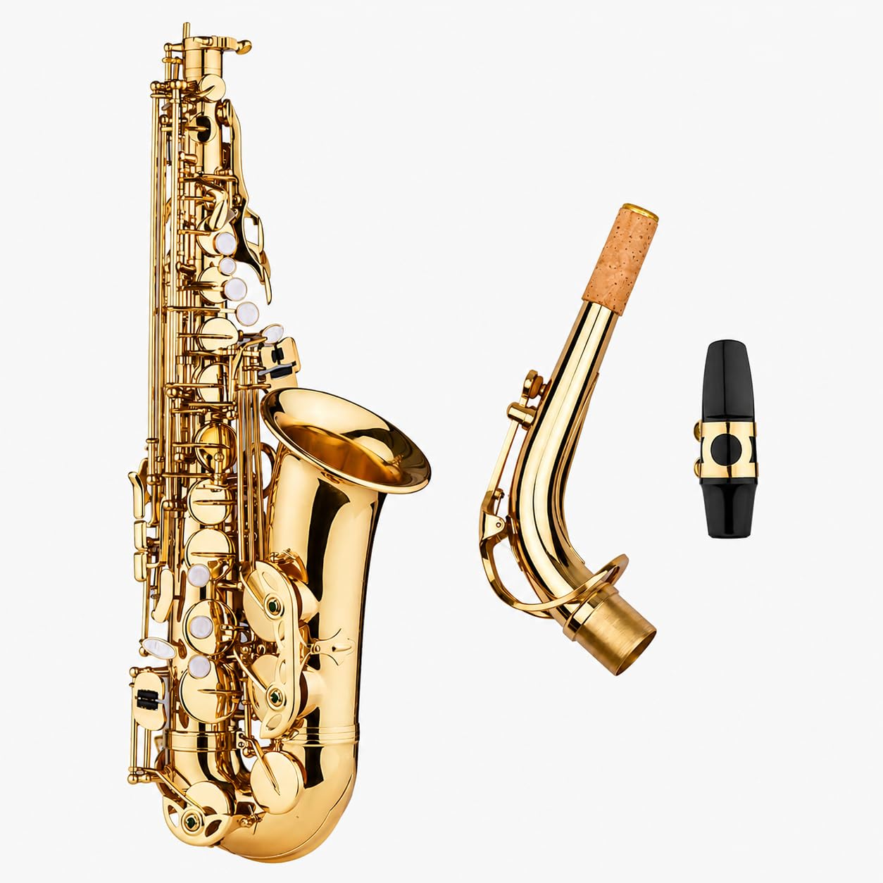 Saxofón alto Eb, saxofón de latón con patrón tallado, incluye boquilla de plástico, guantes, paño de limpieza, cepillo y correas