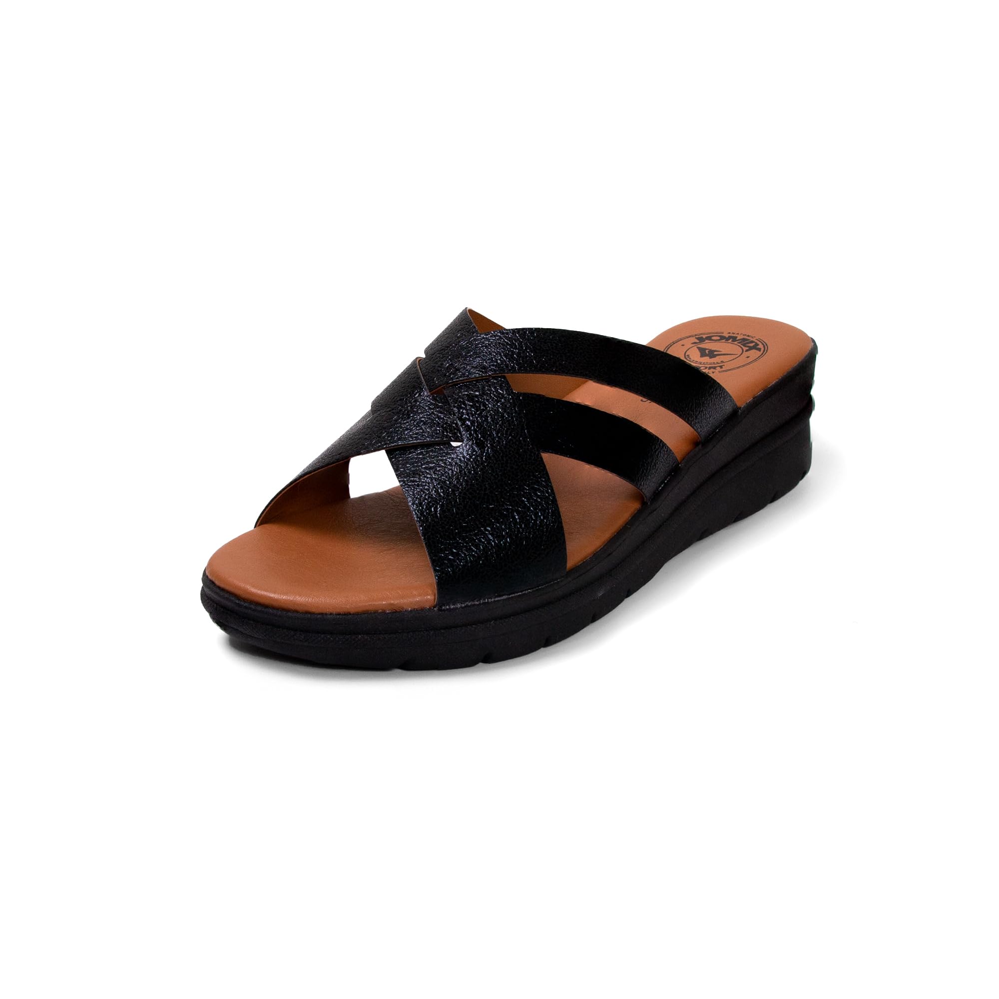 JOMIX Damen Pantoffeln Leder Sandalen Sommer Plateau Pantoletten Keilabsatz Strandschuhe Schlappen