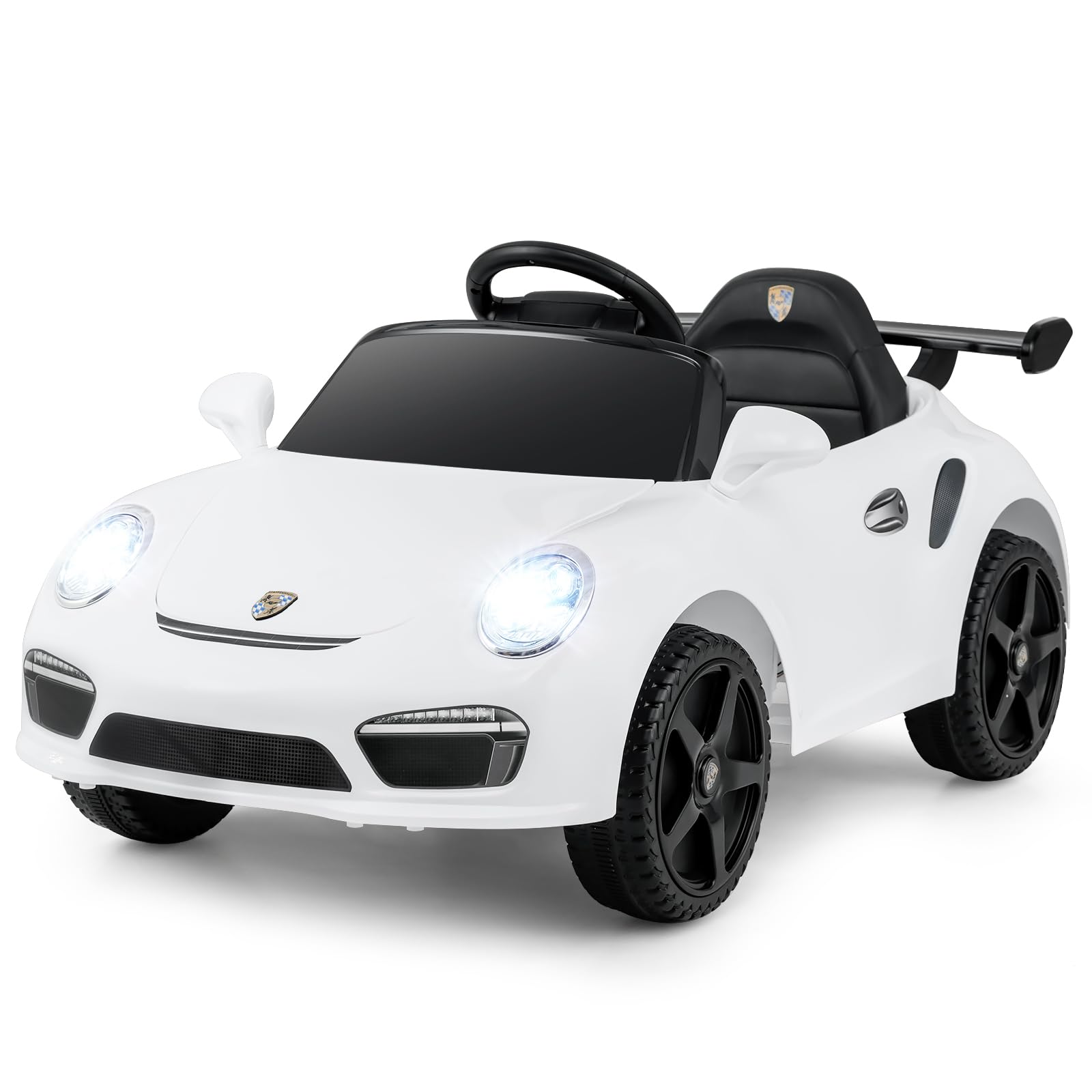 COSTWAY 12V Kids Ride on Car, Licensed Porsche Electric Toy Vehicle with Remote Control, LED Lights, Music, Horn, Wireless, Battery Powered Ride on Toy for Boys Girls Ages 3-8 (White)