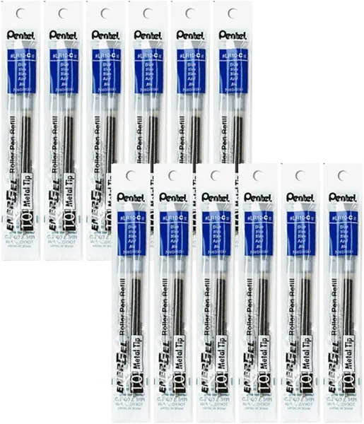 Pentel Refill Ink for EnerGel Liquid Gel Pen, (1.0mm), Bold Line, Metal Tip, Blue Ink, Box of 12 (LR10-C)