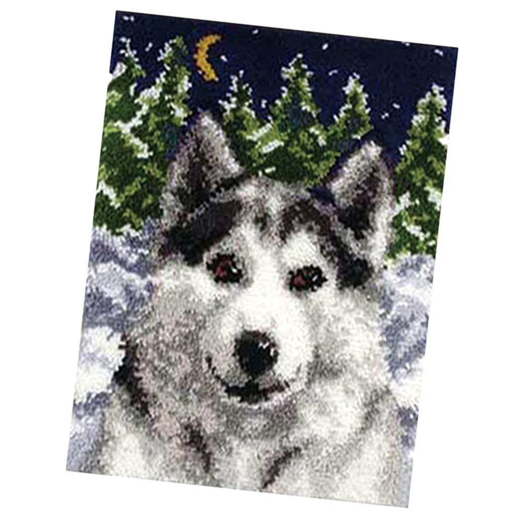 Latch Hook Kit with Basic Tool and Instruction for Tapestry Rug Making Wolf