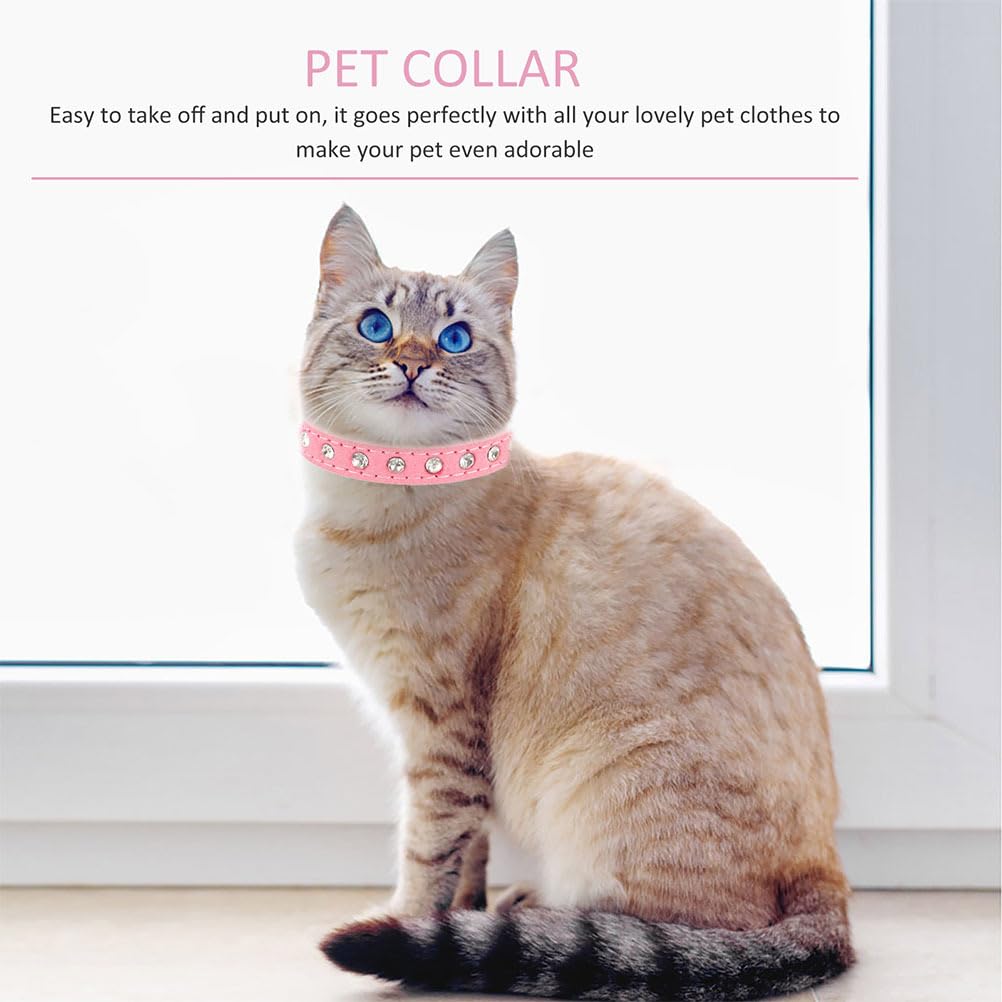 Angoily Adjustable Pu Pet Collar with Rhinestones Comfortable Dog and Cat Neck Collar Skin-friendly Adjustable Accessory for Daily Wear and Special Occasions Pink-s - Image 4