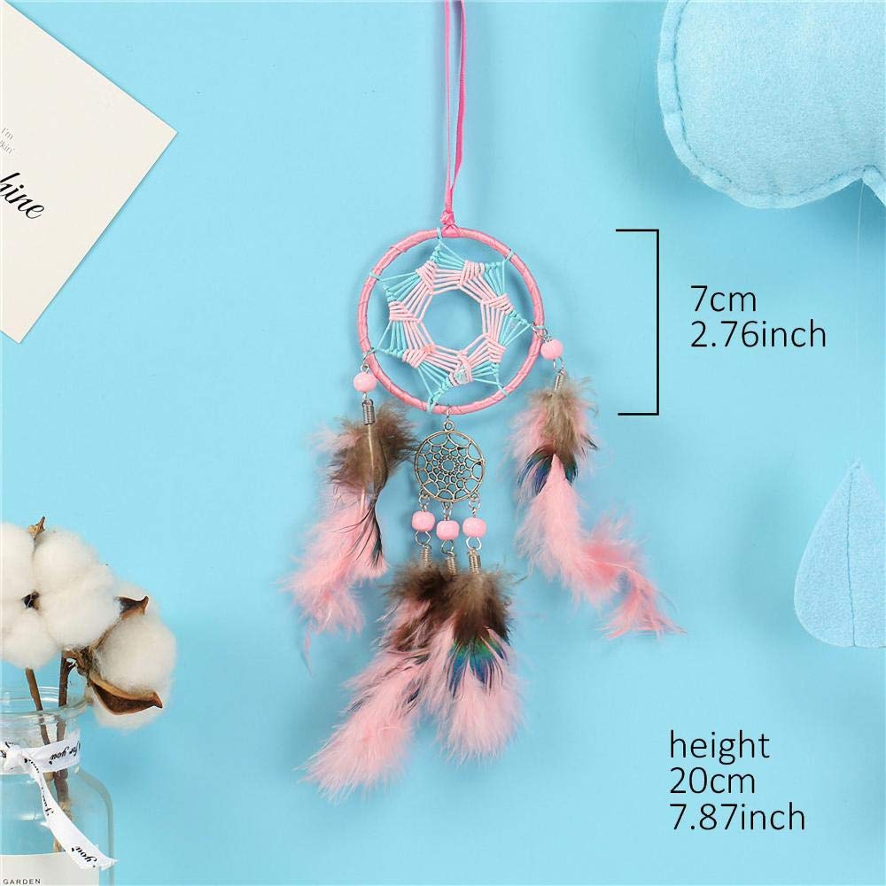 Rails Attrape Reves Lumineux Rose Dreamcatcher Attrape Reve Fait à la Main Kit Capteur de Reves pour La Décoration De La Chambre À Coucher Décorations De Mariage Boho Chic Party Nursery Decor,7x20cm