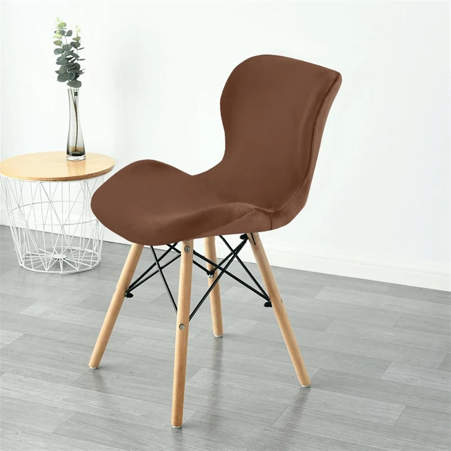 Velvet Bar Stool Cover Curved Swivel Set of 2/4 Bar Stool Chair Cover Slipcover with Backrest Stretch Bar Chair Protector for Short Back Dinning Room Bar Chair(Brown,4pcs)
