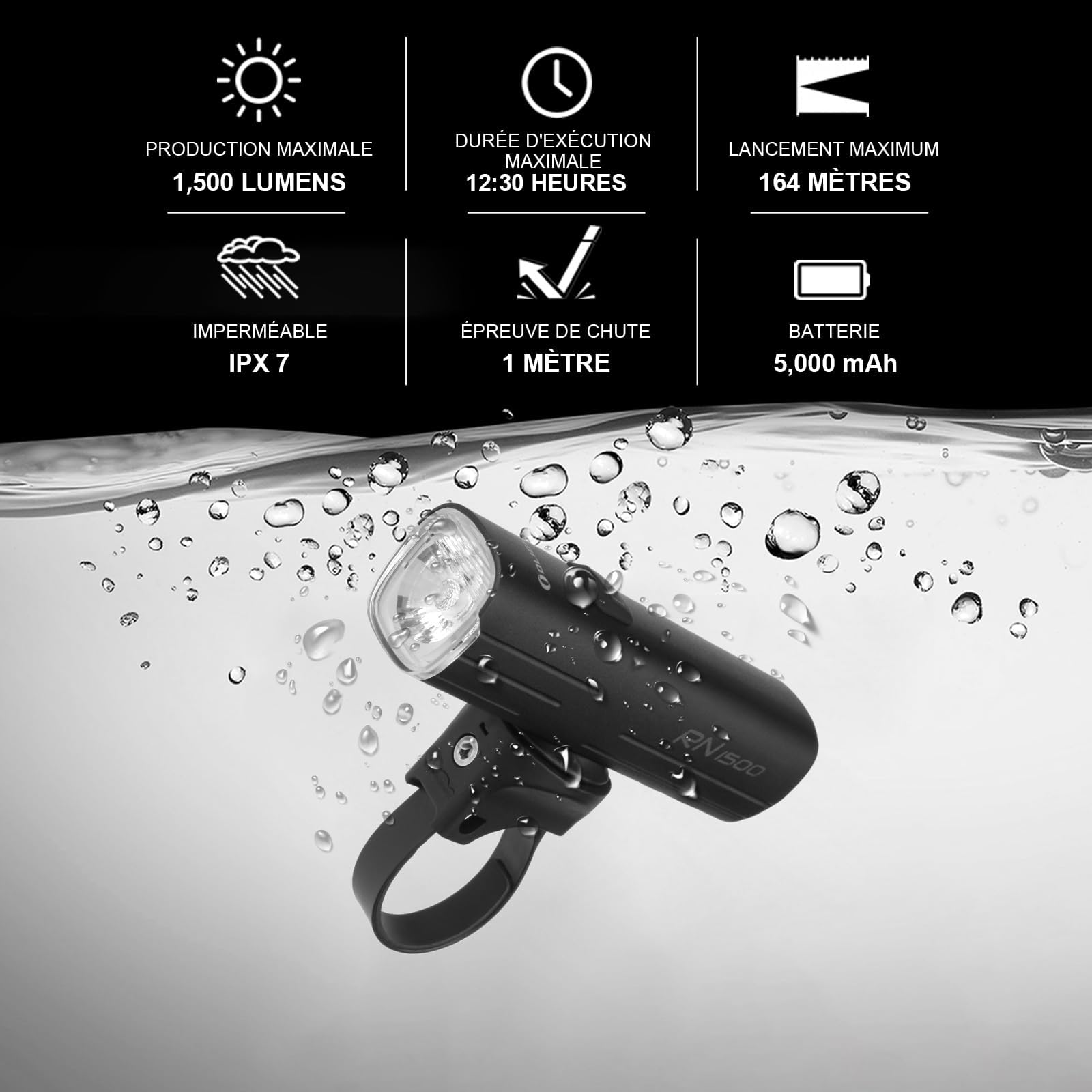OLIGHT Ensemble de Lampes pour Cyclistes, RN 1500 Phares de Vélo Rechargeables 1500 Lumens Faisceau Anti Éblouissant Bundle Seemee 30C Feu arrière LED 30 Lumens Visibilité à 230 Degrés