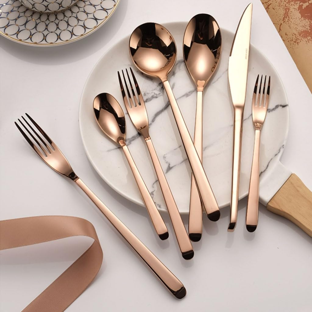 Rieort Ensemble d'argenterie 1/2/3 pièces, Couteau, Fourchette, cuillère, Or Rose, Ensemble de Couverts en Acier Inoxydable, fourchettes de Cuisine réutilisables