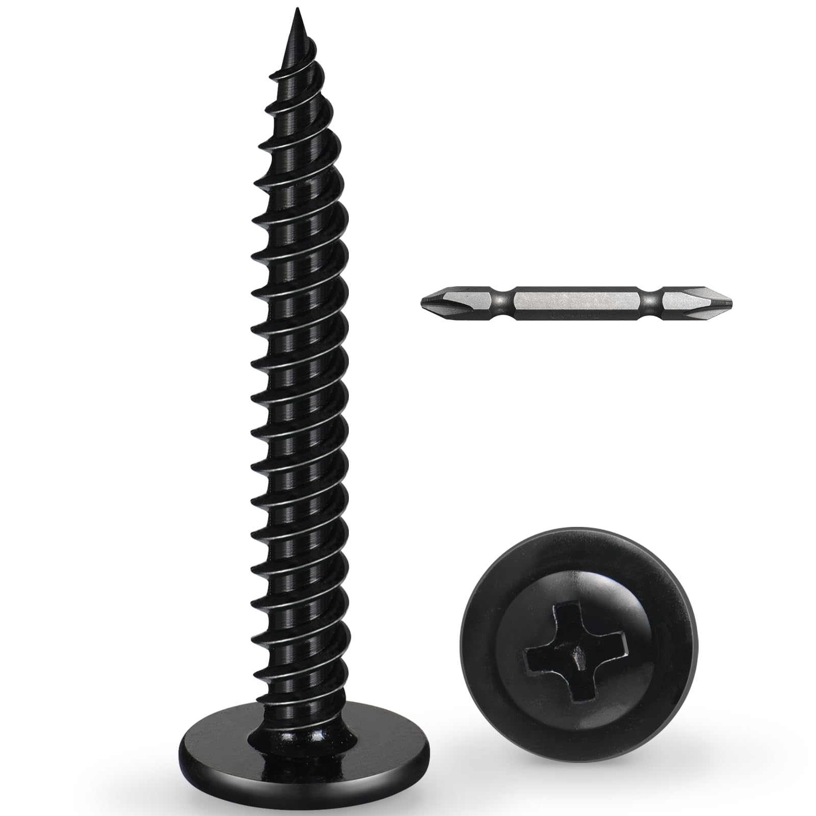 BNUOK #8 x 1-1/4 Inch Wood Screws Phillips Modified Truss Head Stainelss Steel 410 Self Tapping Metal Screws,Black Zinc Plated(2Ib,305Pcs)