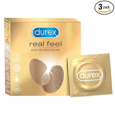 Durex Real Feel Condoms for Men - 3 Count| For Real Skin on Skin Feeling| Latex Free