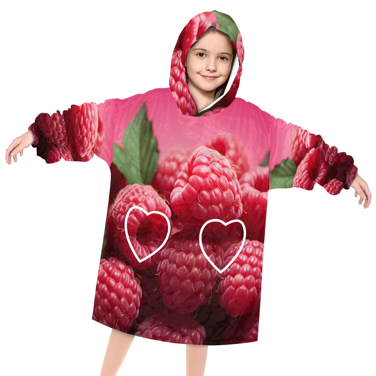 Pardick Wearable Blanket Hoodie for Kids, Raspberry Fleece Sweatshirt Blanket Oversized Blanket Sweatshirt with Pocket Flannel Warm Hooded Blanket 6-10 Year Old Girl Boy Gift, One Size