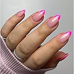 Hot Pink French Tip Press on Nails Short Almond Nails Press ons French Tip Glue on Nails for Women DIY Acrylic French Nails Short Gel Nails, Natural Thick Extra Short French Fake Nails 30Pcs 15 Sizes