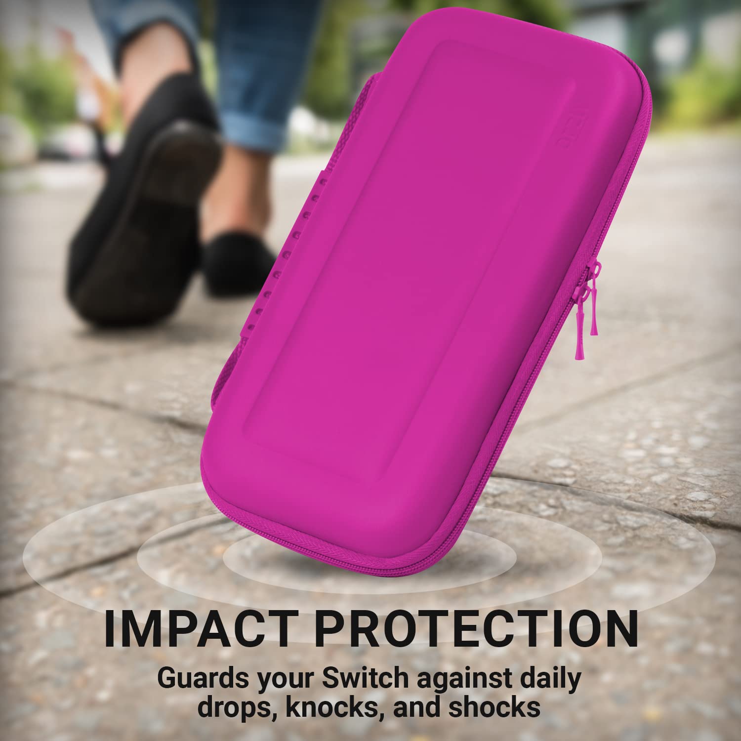 Orzly Carry Case Compatible with Nintendo Switch and New Switch OLED Console - Pink Protective Hard Portable Travel Carry Case Shell Pouch with Pockets for Accessories and Games