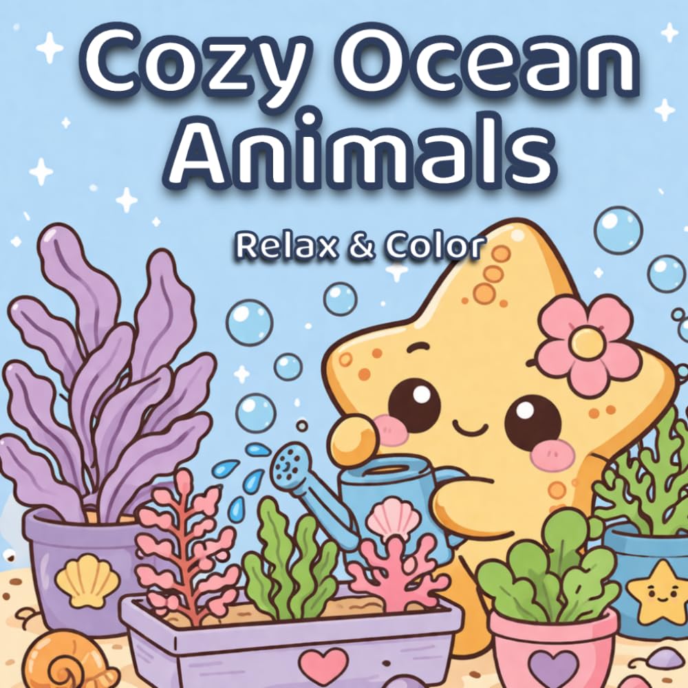 Cozy Ocean Animals: Coloring Book for Adults and Teens |: Cute Kawaii Sea Life, Relaxing Stress Relief, Bold and Easy Aesthetic Coloring Pages (Cozy Animal Moments)