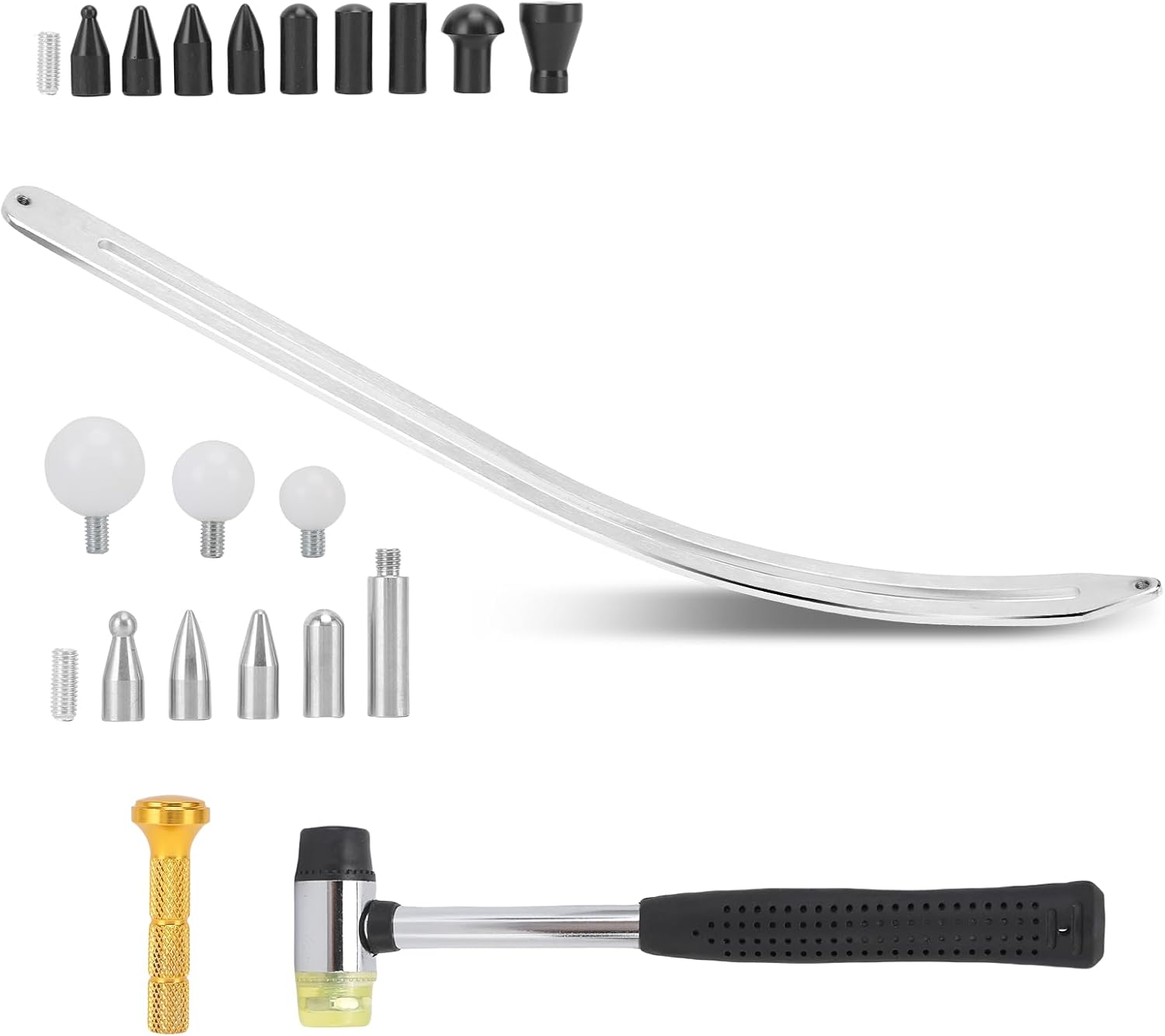 Car Dent Removal Tool Kit,Curved Stainless Steel Dent Puller with M8 Thread, Fenders Repair Lifter & Hook Rods for Cars, Motorcycles, Refrigerators(Auto Body Repair)