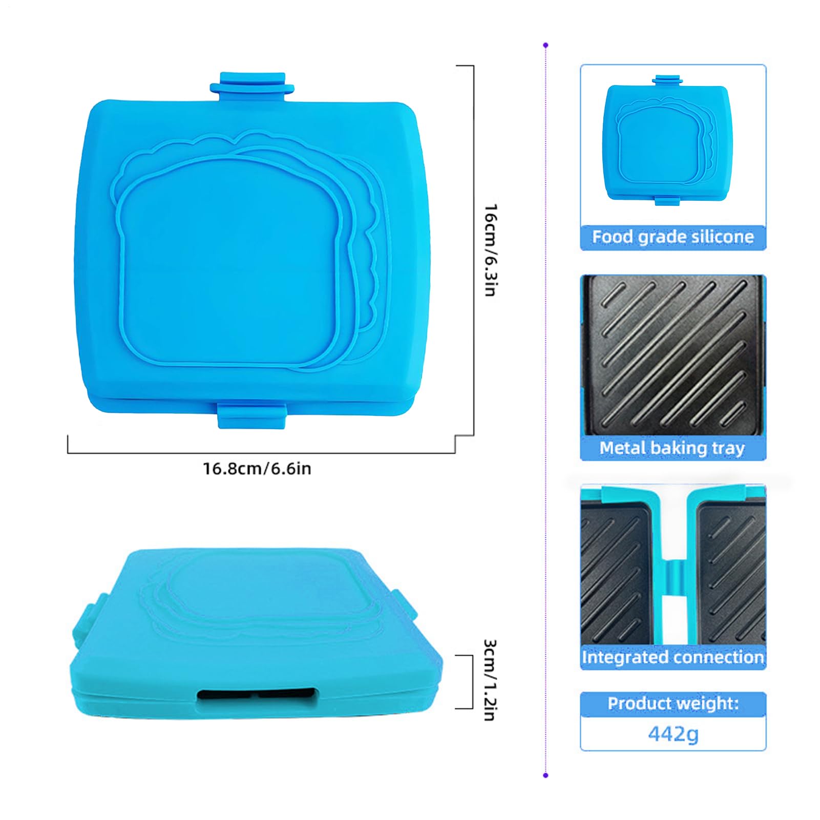 Pressa per panini - Tostapane per sandwich per microonde portatile da 6,5 pollici con rivestimento antiaderente | Macchina per formaggi con griglia in silicone, fornello snack resistente al calore per