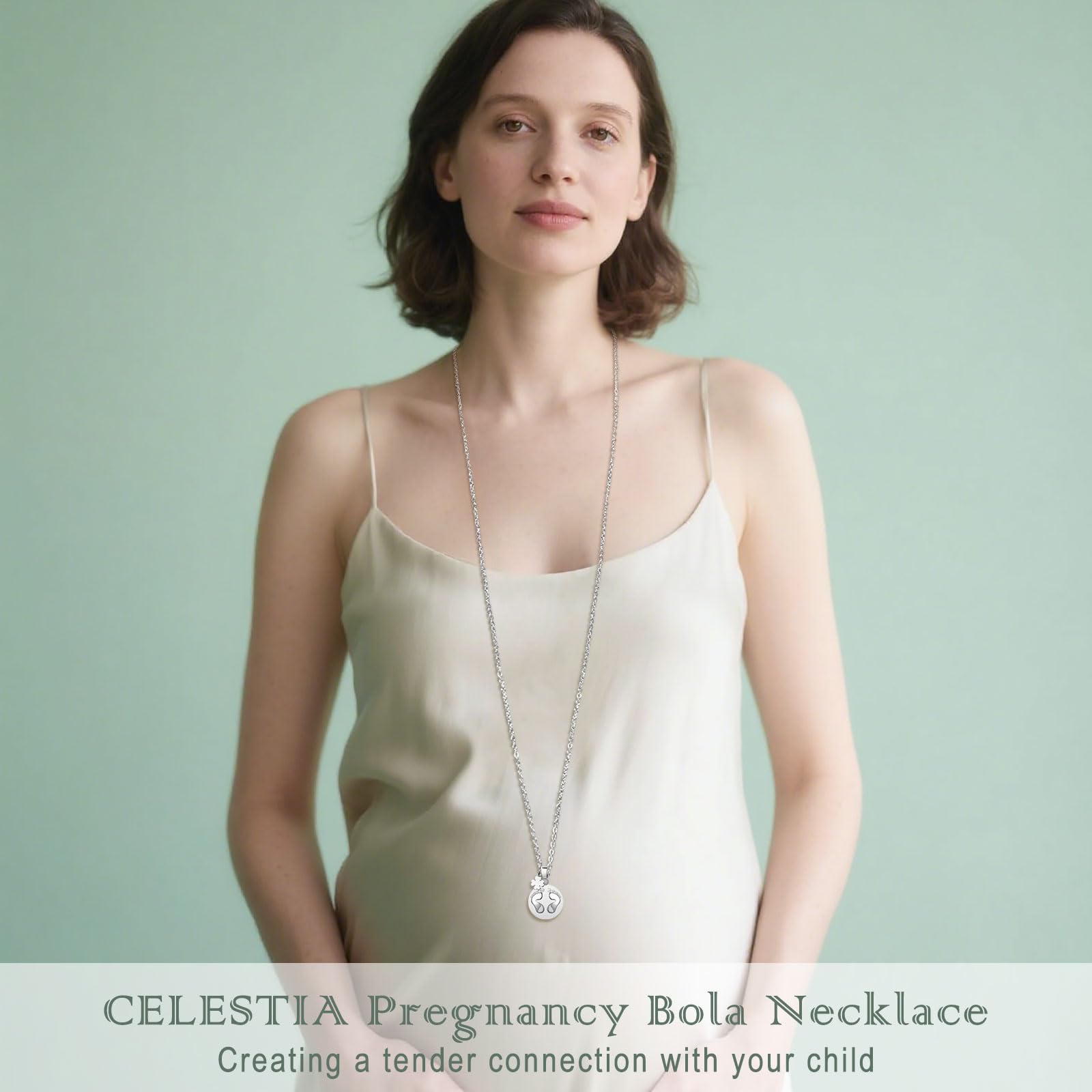 CELESTIA Llamador de Angeles Embarazada, Largos Collar Plateado Colgante con 2 Cadenas, Regalos para Mamas Embarazadas