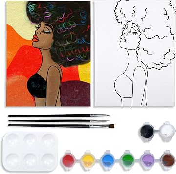 Canvas Painting Kit Pre Drawn Canvas for Painting for Adults Painting Party Kits Paint and Sip Party Supplies 8x10 Canvas to Paint 8 Acrylic Colors,3 Brush,1 Pallet Girl Paint Art Set