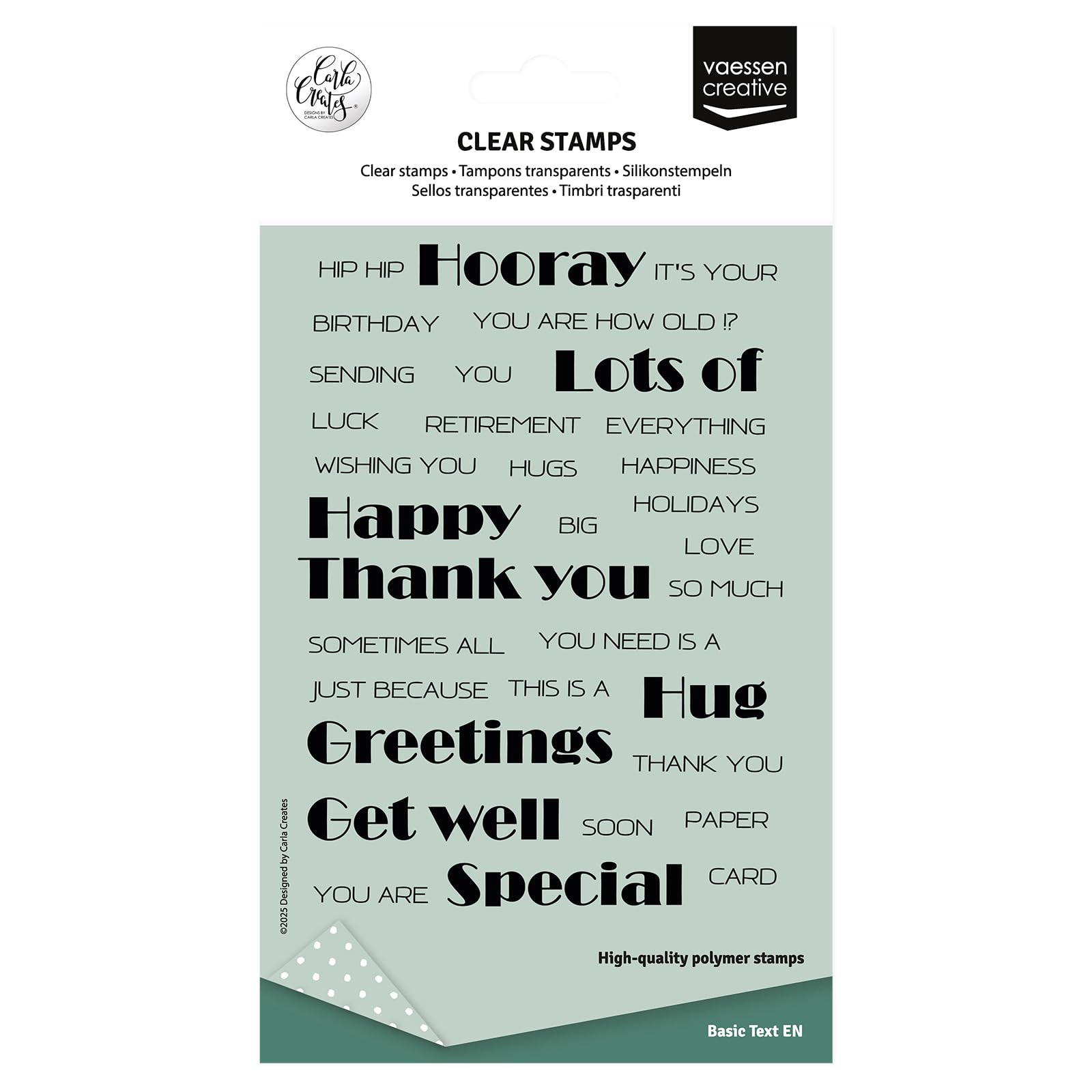 Vaessen Creative Clear Stamps 34 Pcs - English Texts - Scrapbooking, Stamping and Card Making Supplies for Crafting & Birthdays
