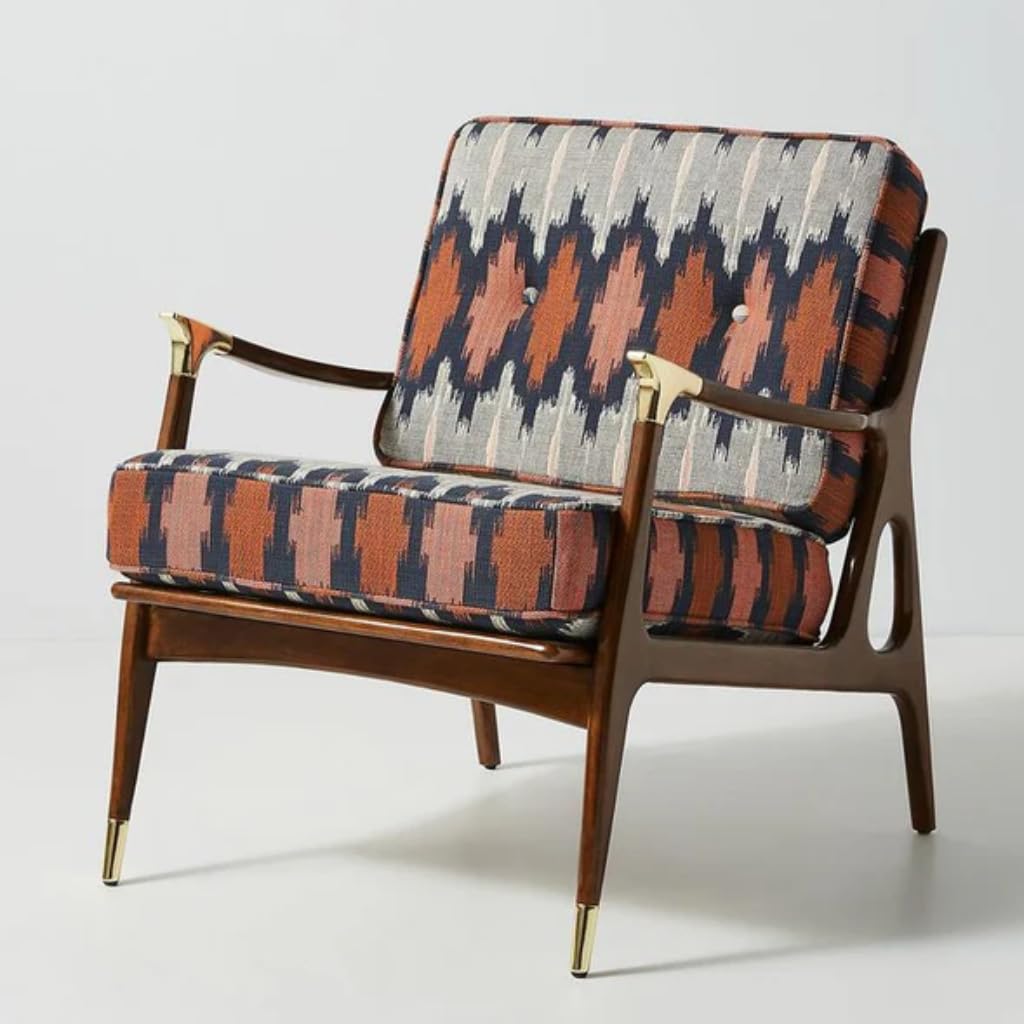 Suryavanshi Bohofusion Mid Century Modern Wooden Accent Chair | Upholstered Fabric Lounge Armchair | Solid Wood Single Seater Sofa Chair for Living Room & Bedroom